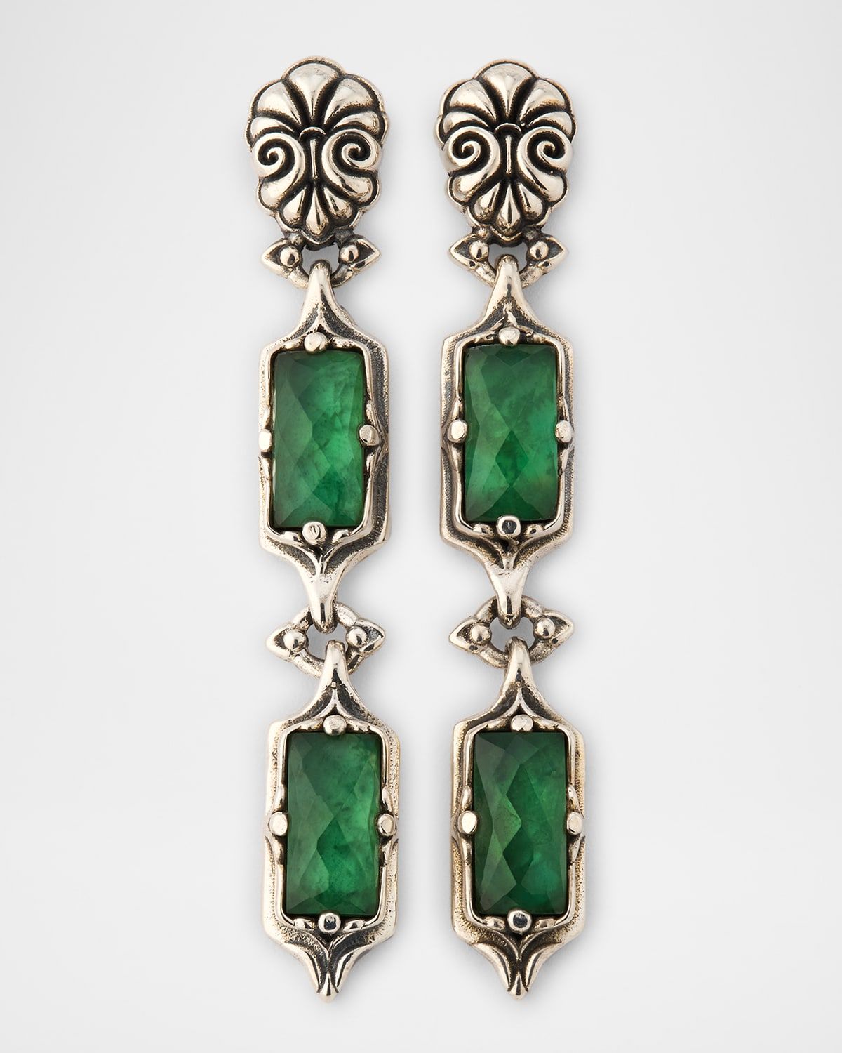 Ivy Rock Crystal, Aventurine and MOP Triplet Earrings