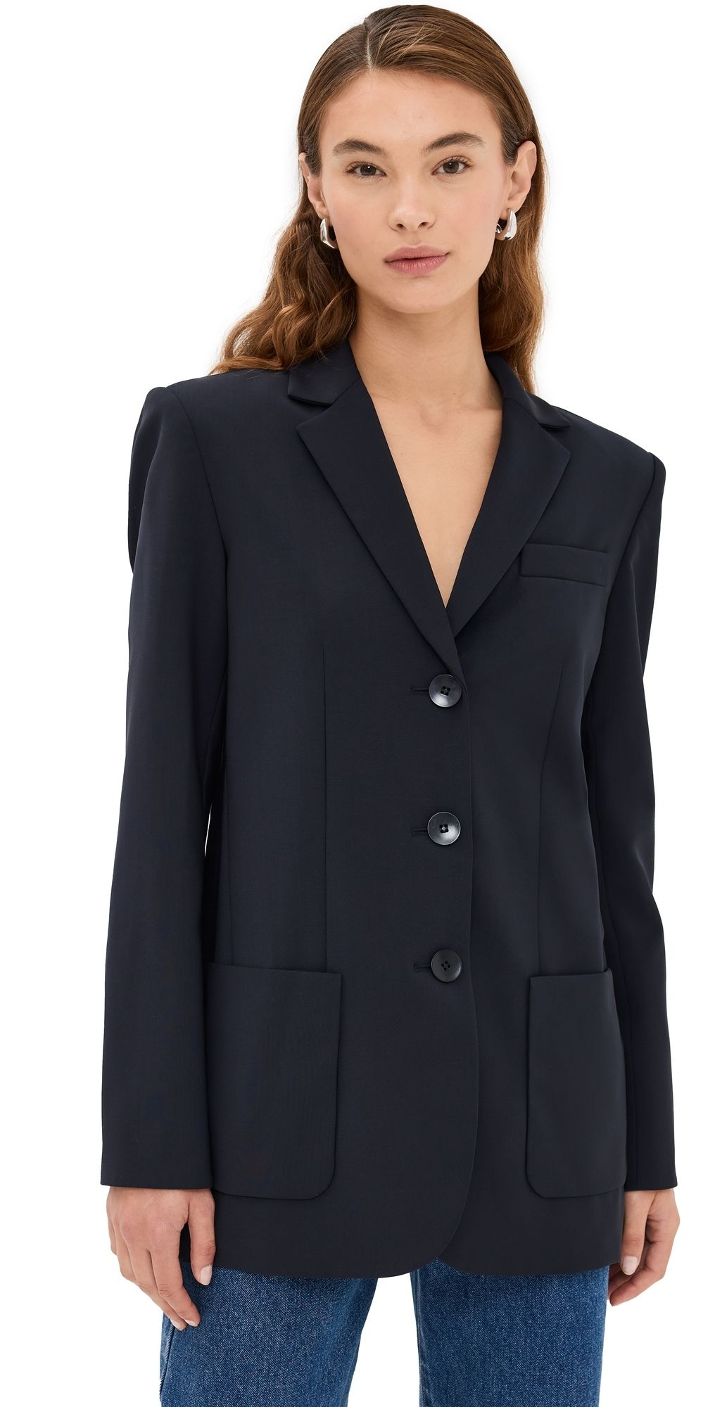 Tibi Tropical Wool Max Blazer Navy 6