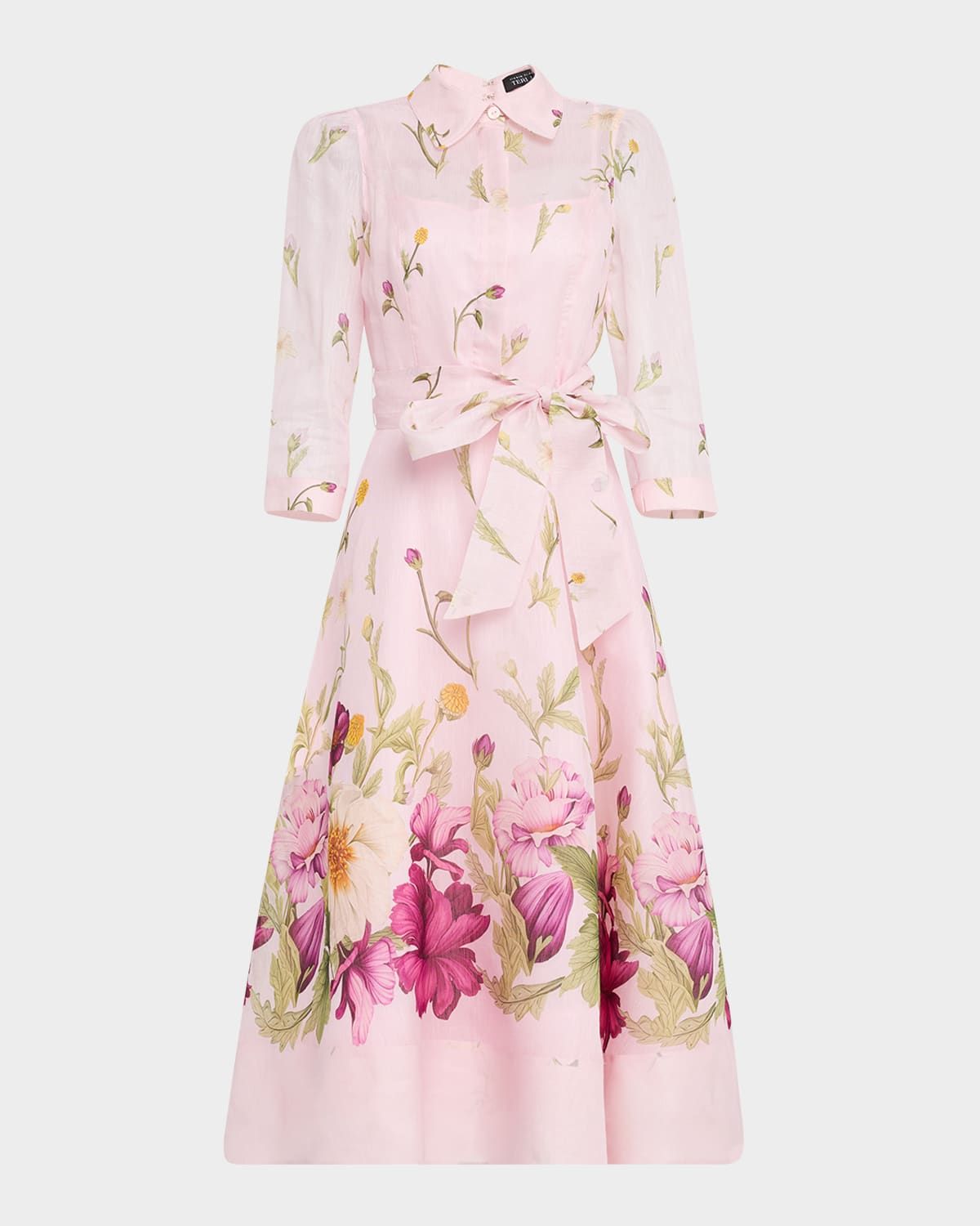 Floral-Print Silk Blend Midi Shirtdress