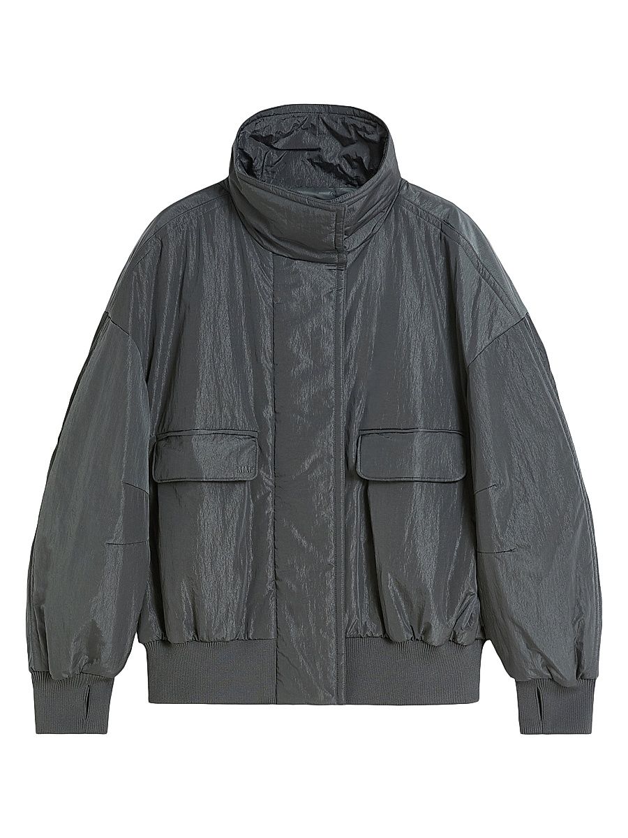 Women's Technical Crinkle Fabric Bomber Jacket - Dark Grey - Size 16