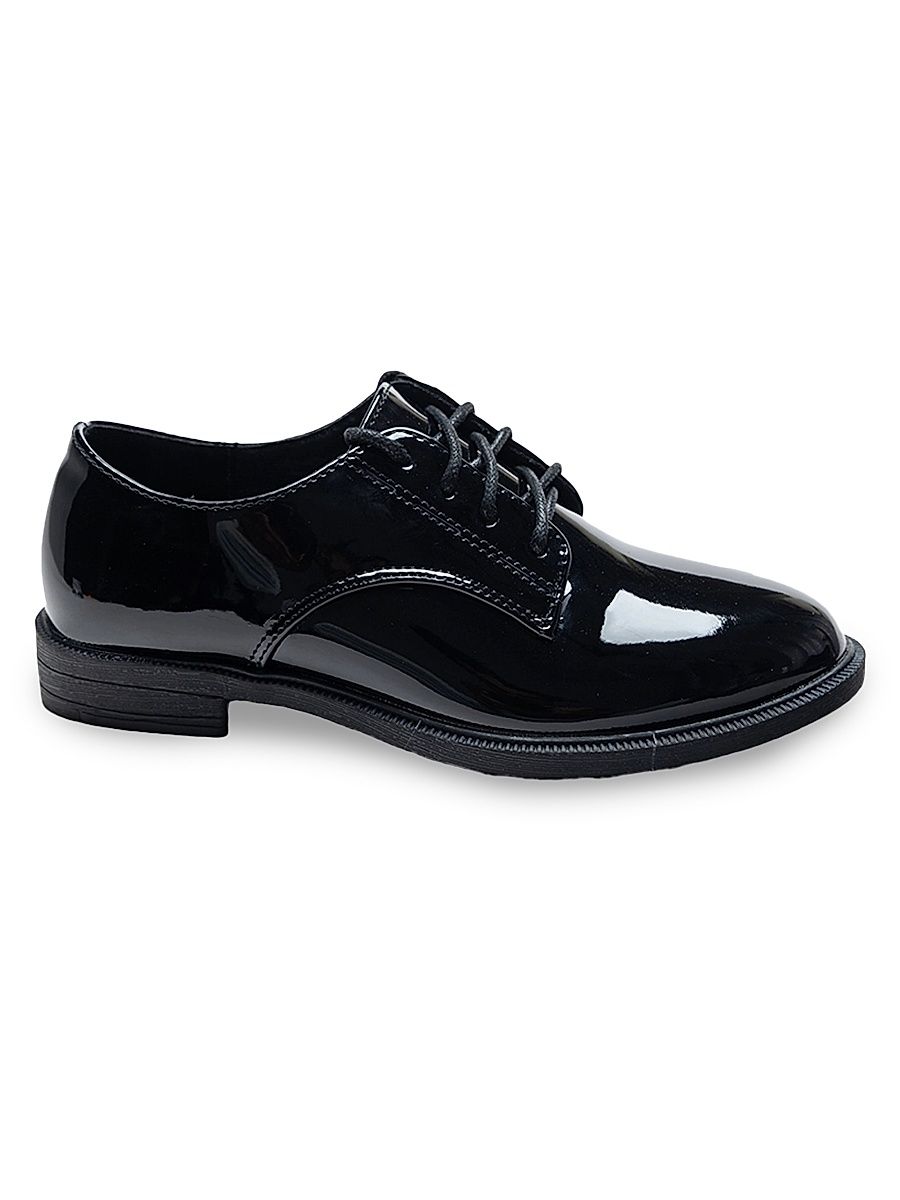 Moustache Boy's Faux Patent Leather Oxford Laced Dress Shoes - Black - Size 2 (Child)