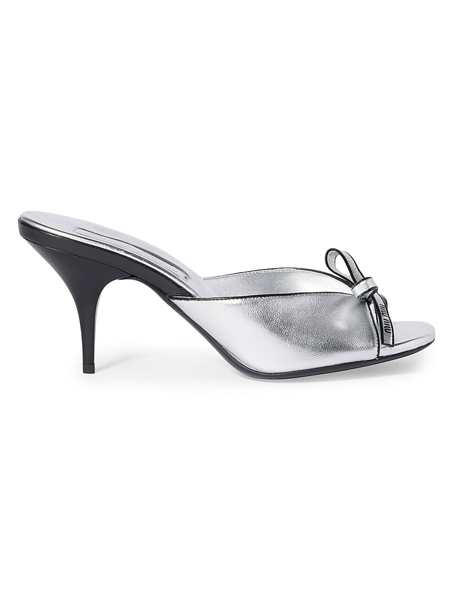 Women's Mordoré Nappa Leather Sandals with Bow - Silver - Size 6.5