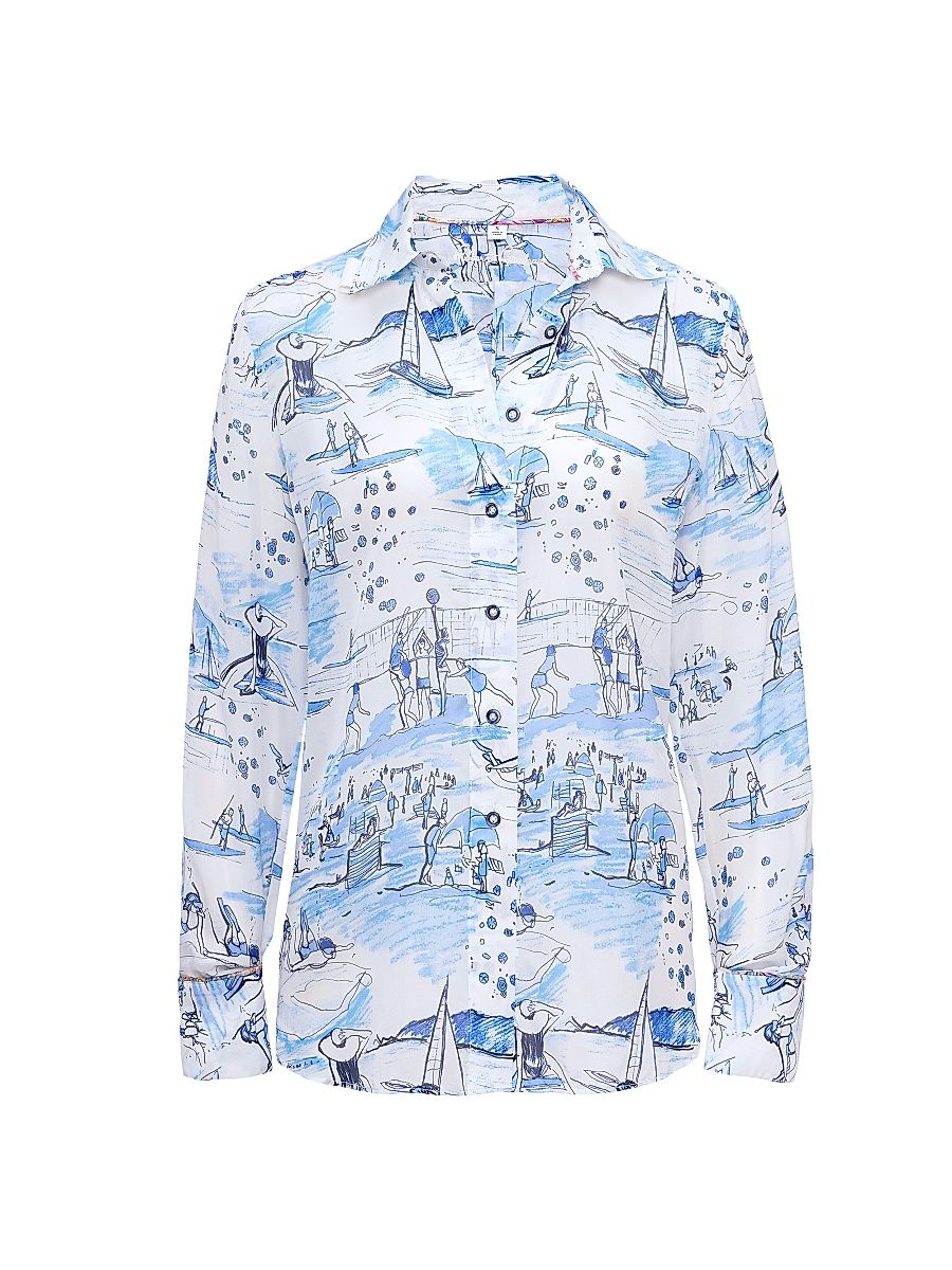 Women's Carrie Beach Volleyball Silk-Blend Shirt - Blue - Size XL