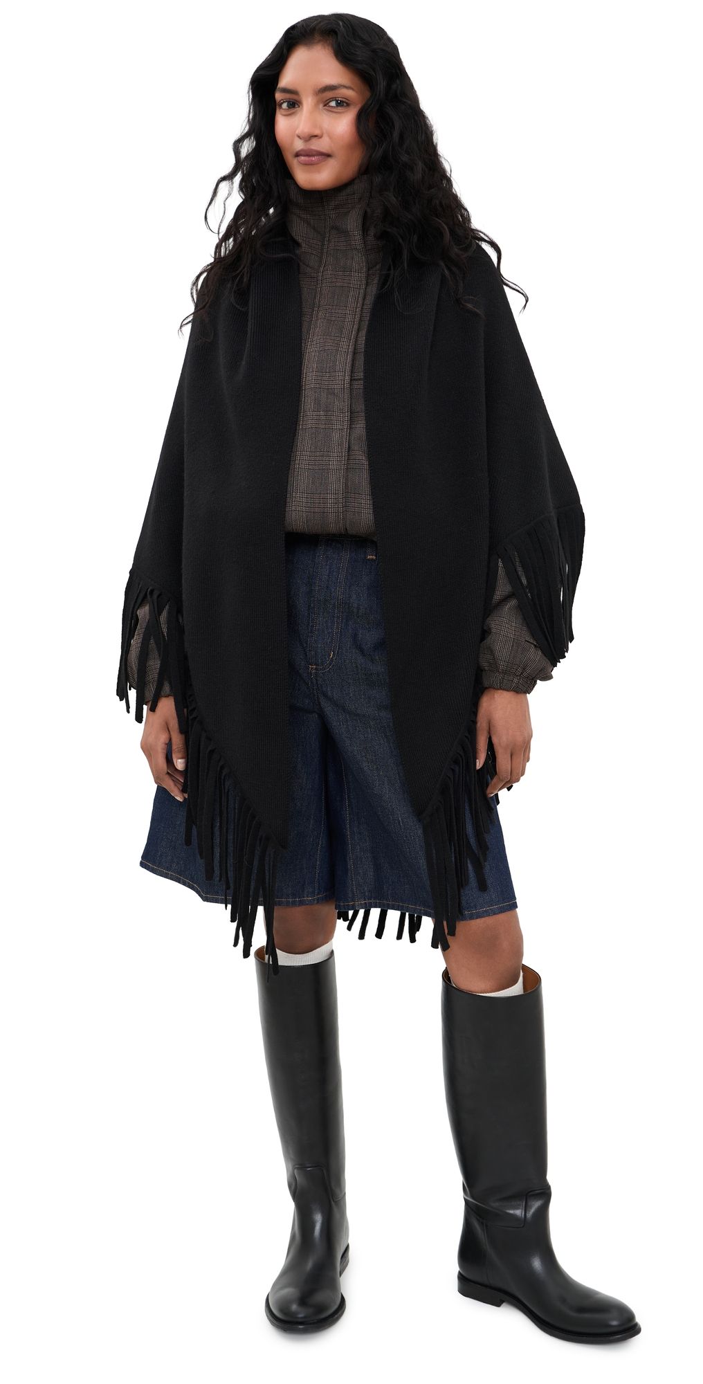 THE GREAT. The Big Sweater Fringe Scarf Black One Size