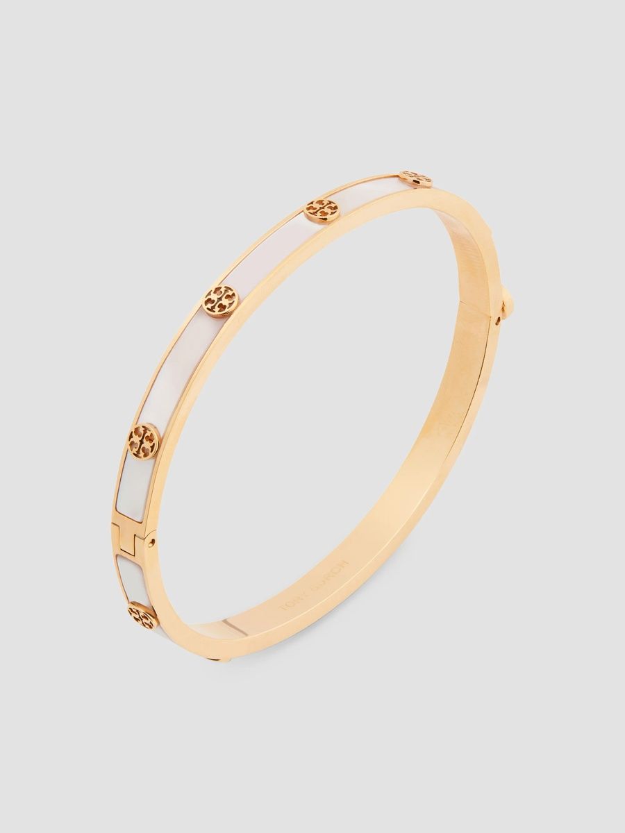 Tory Burch Women's 18K-Gold-Plated Stainless Steel & Mother-of-Pearl Bangle Bracelet - Tory Gold - Size Medium