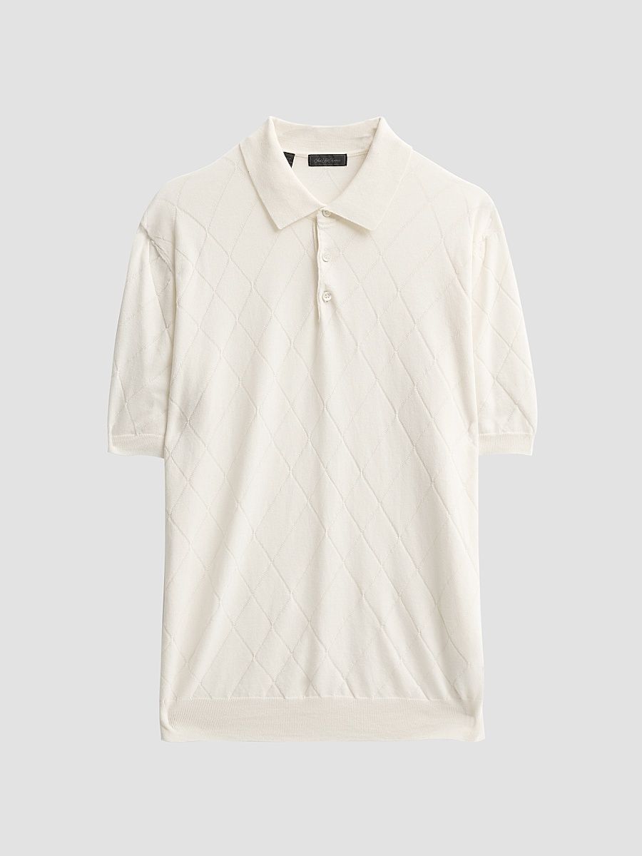 Men's COLLECTION Diamond-Knit Cotton Polo Shirt - White - Size XXL