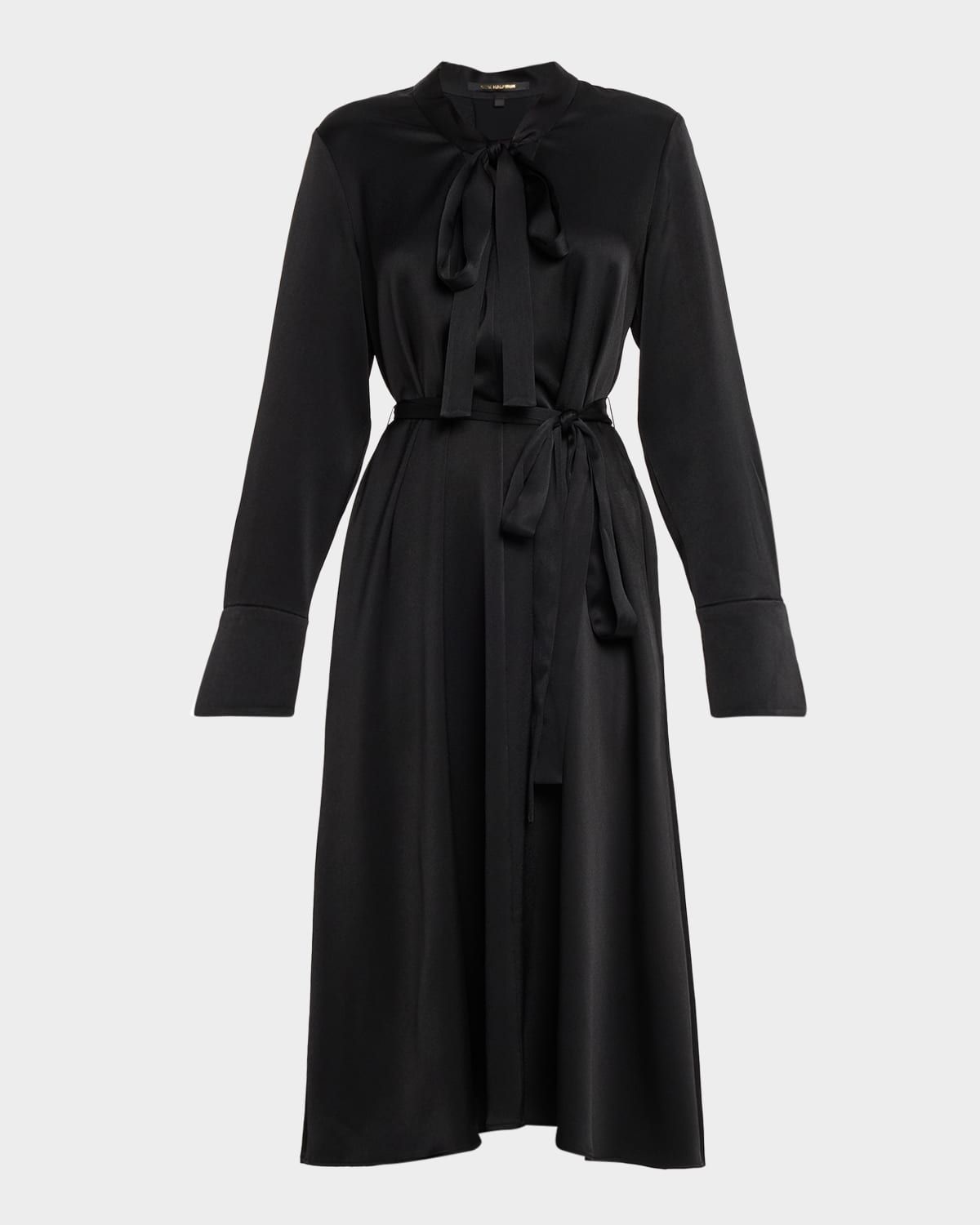 Bambi Belted Tie-neck Satin Crepe Midi Dress