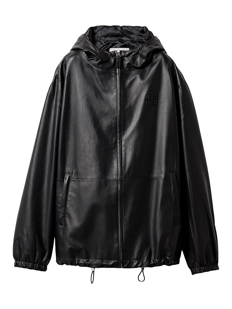 Women's Nappa Leather Hoodie Jacket - Black - Size 8