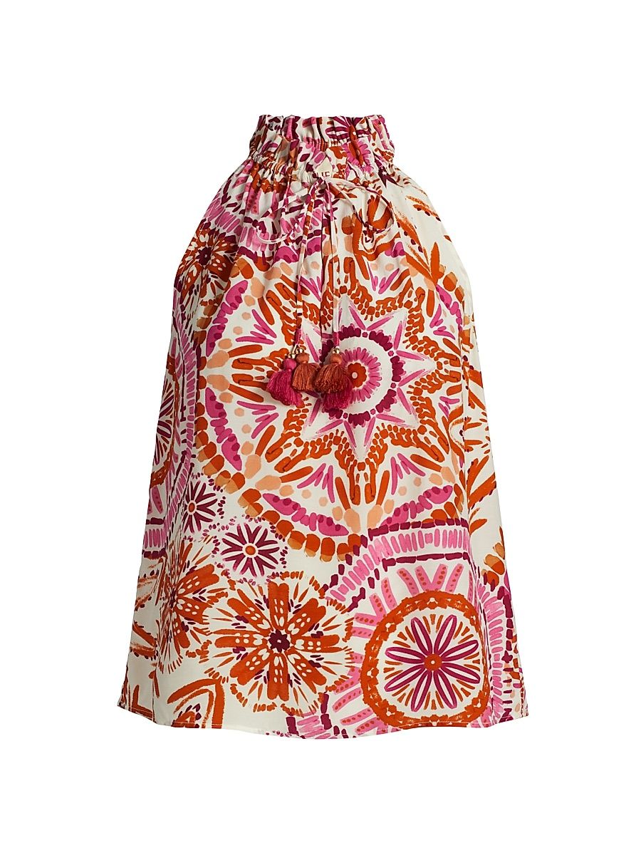 Women's Betty Printed Tieneck Sleeveless Top - Sunburst Medallion Pink - Size Large