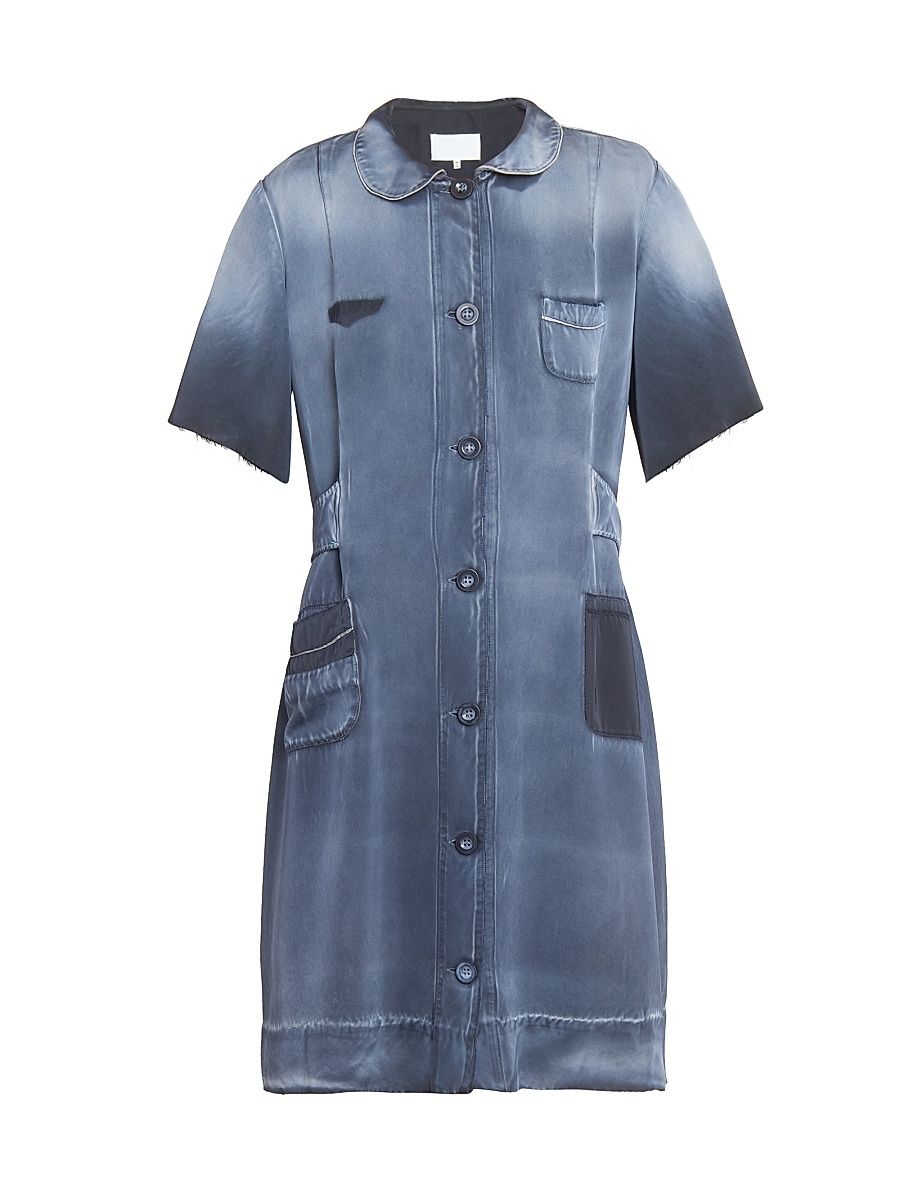 Women's Industrial Satin Button-Front Knee-Length Dress - Corrosed Blue - Size 6