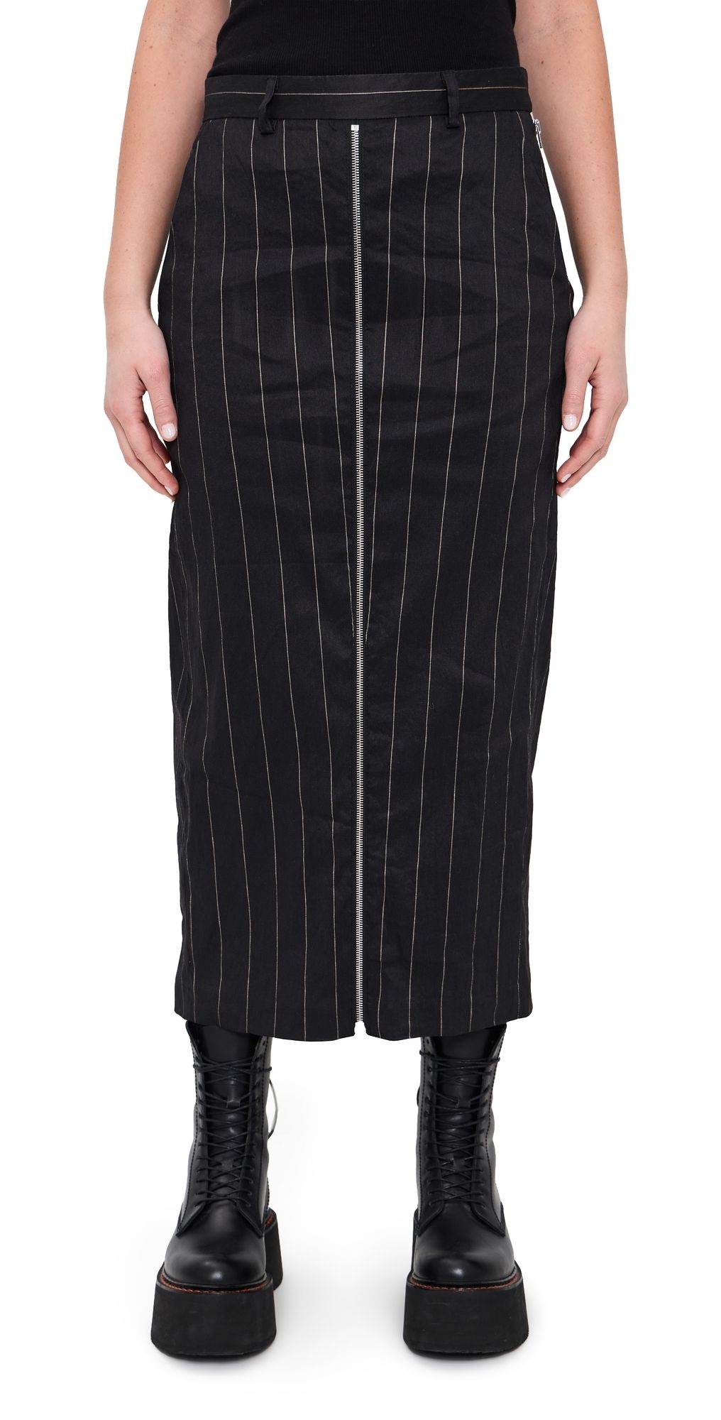 R13 Front Zip Trousers Black Silver/Wide Pinstripe 26