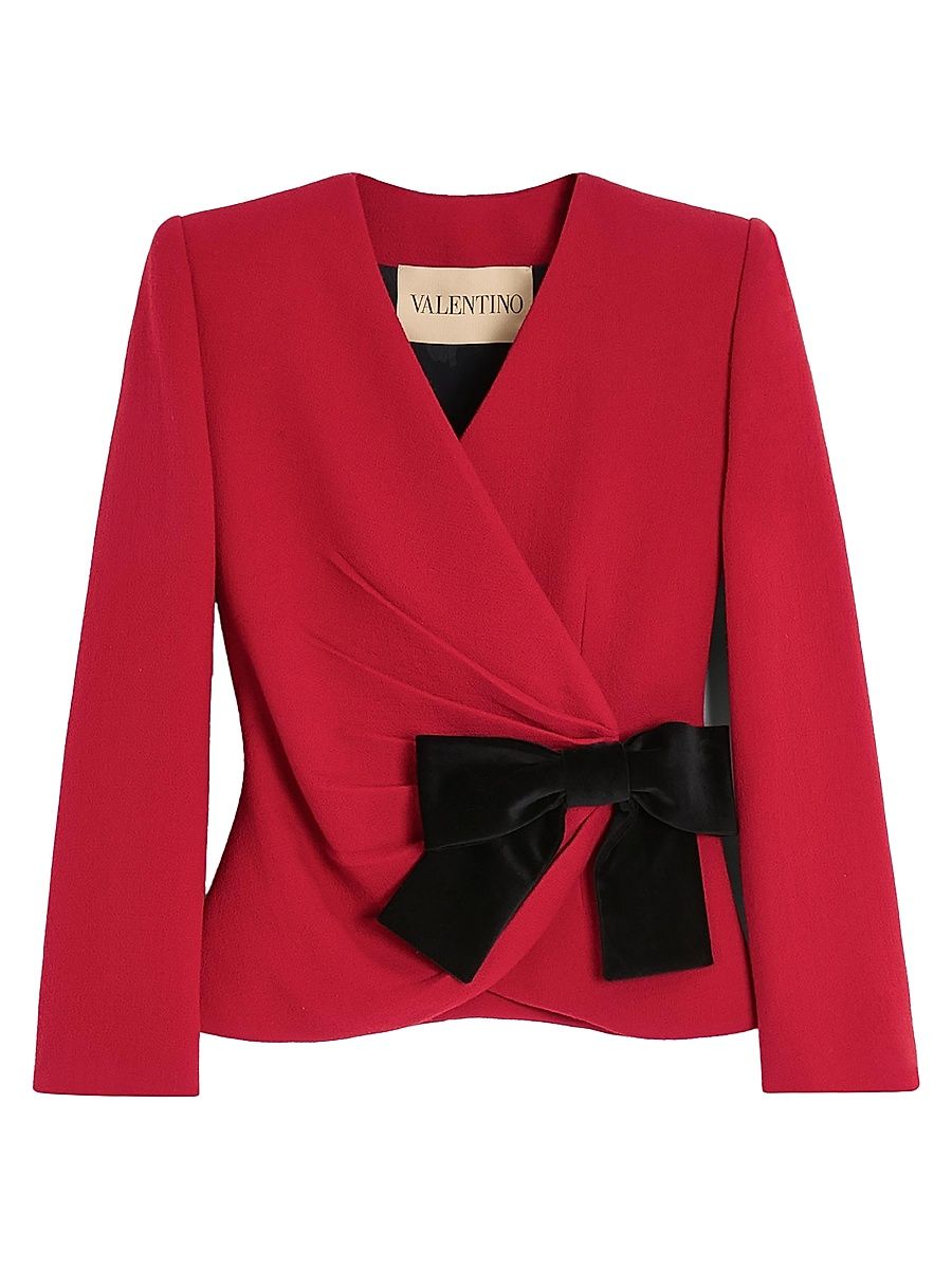 Women's Wool Crepe Jacket with Contrasting Bow - Paris Black - Size 10