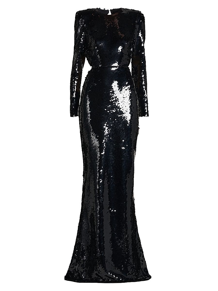 Women's Sequin Open-Back Gown - Black - Size 10