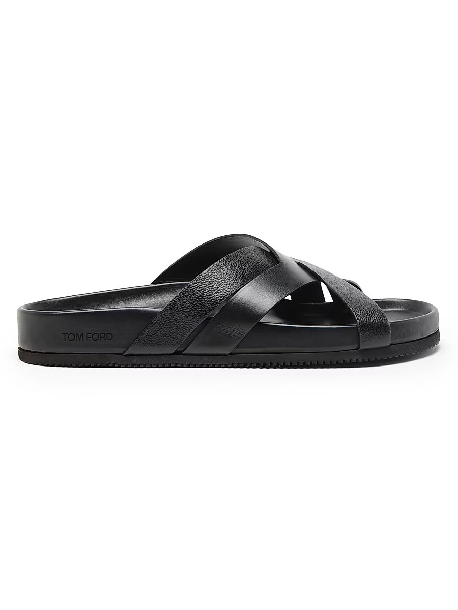 Men's Crisscross Strap Leather Sandals - Black - Size 7