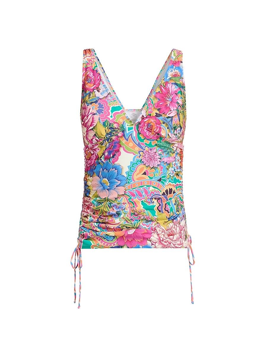 Women's Crispire Print Drawstring Ruched Tankini Top - Crispire - Size Large