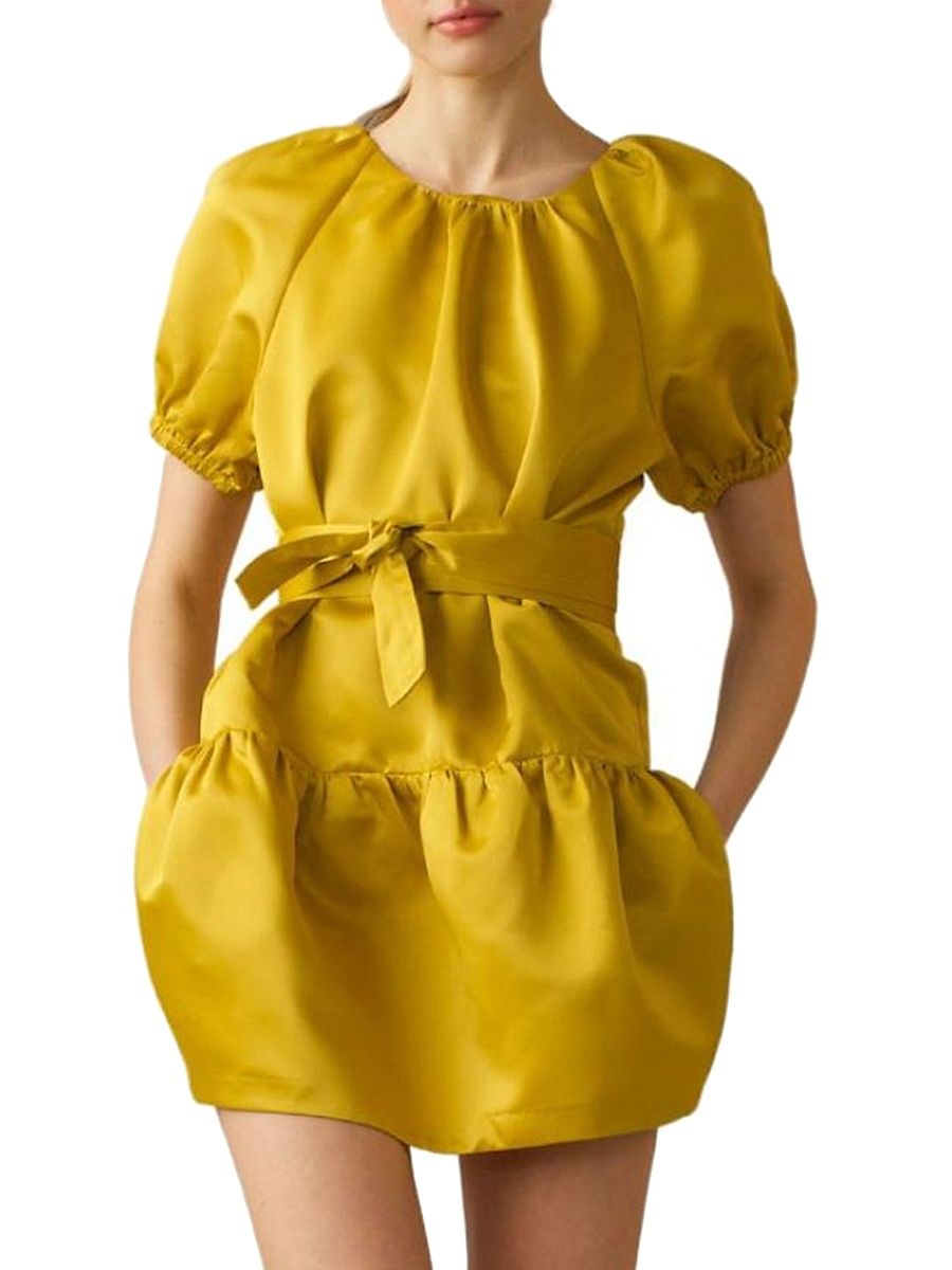 Women's Tulip Belted Satin Minidress - Golden Yellow - Size XS