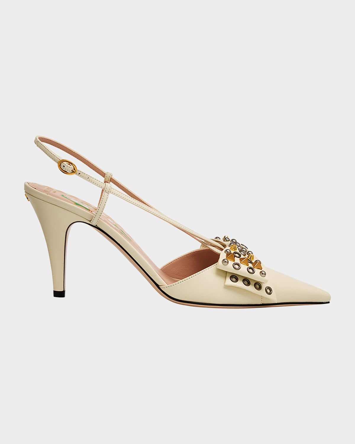 Bowow Studded Leather Slingback Pumps
