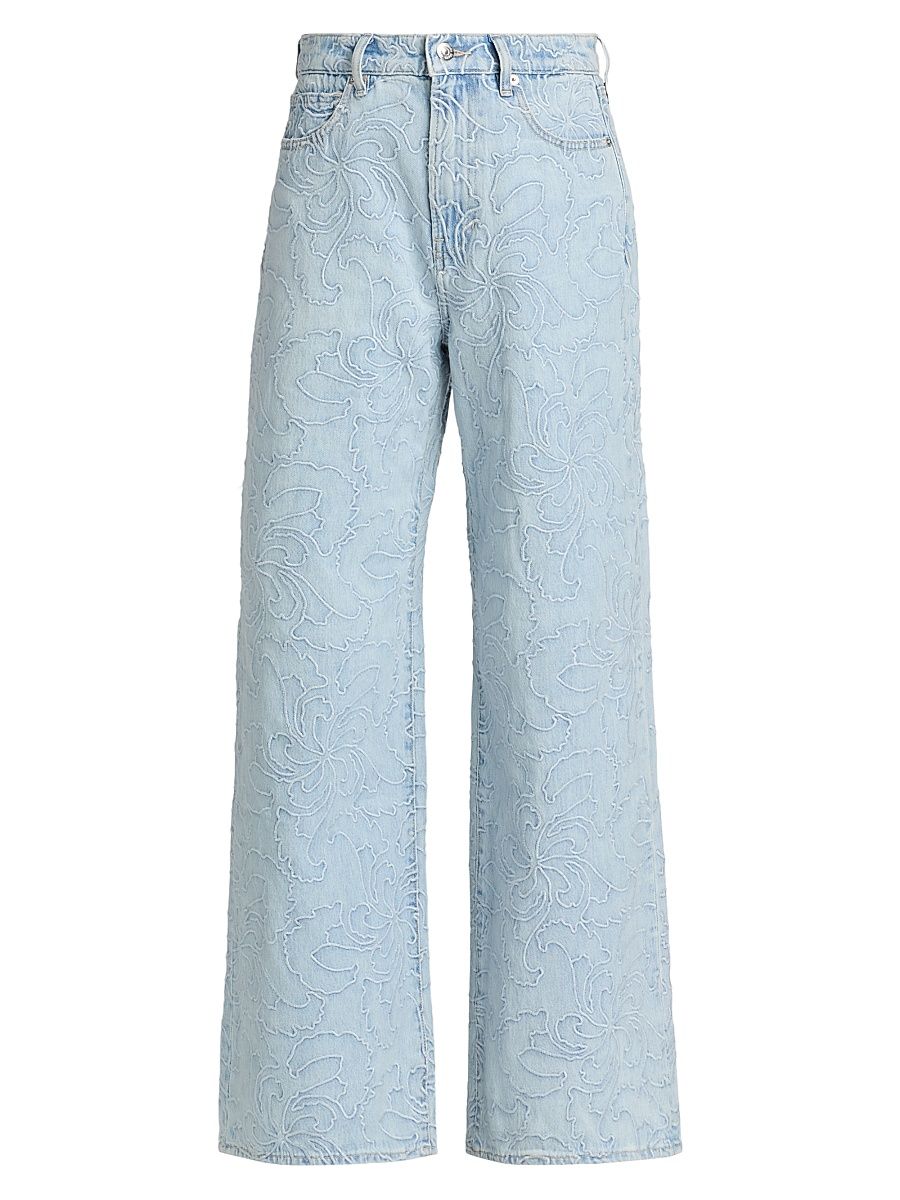 Women's Taylor Embroidered High-Rise Wide-Leg Jeans - Sun Spark - Size 32