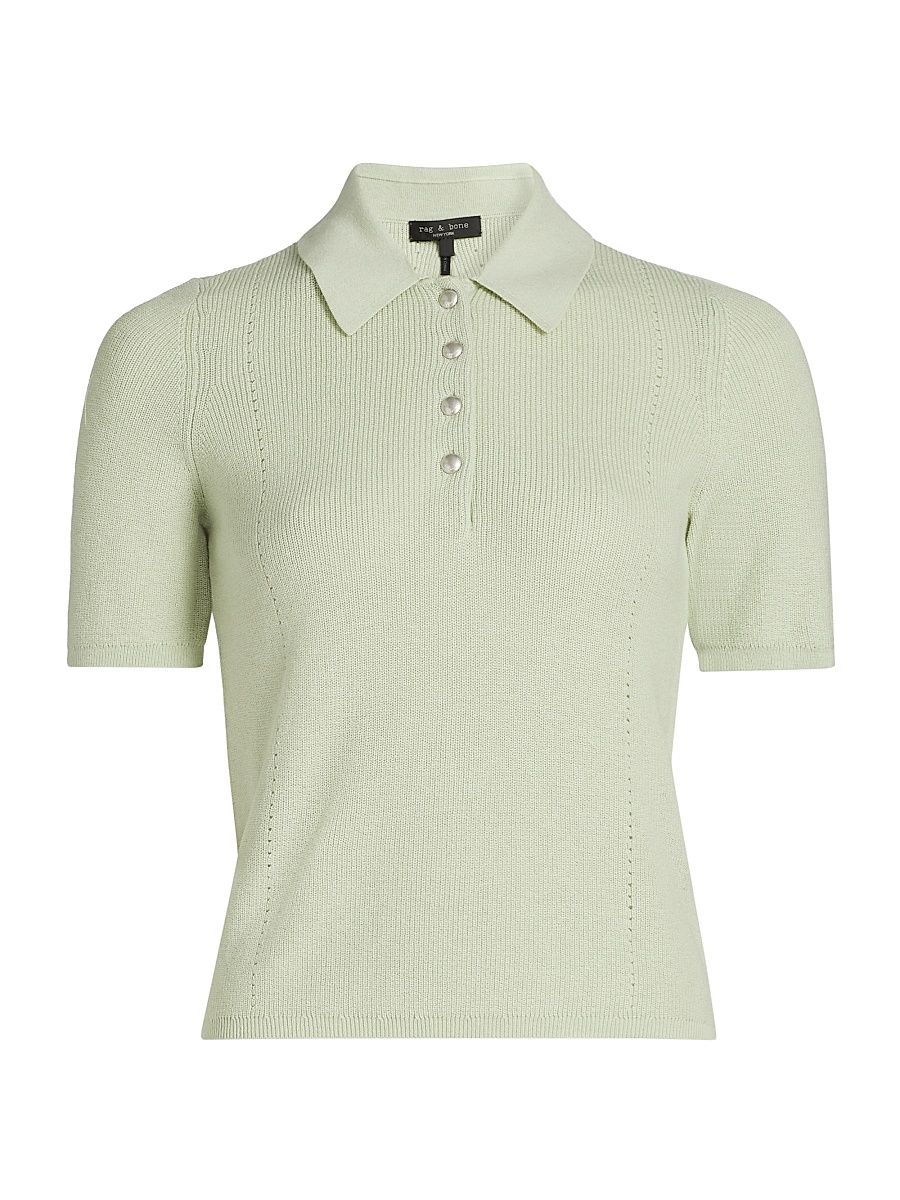 Women's Darcey Cotton-Cashmere Polo Top - Green - Size XL