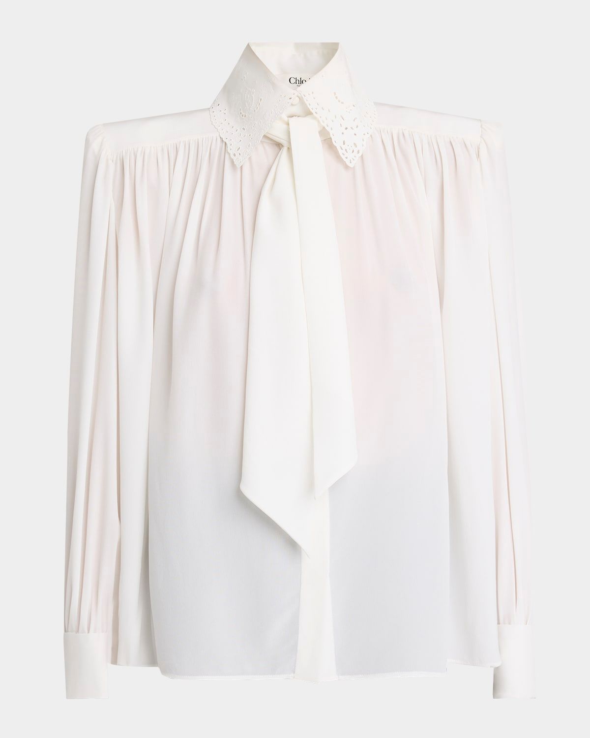 Neck-Tie Lace-Collar Silk Georgette Blouse