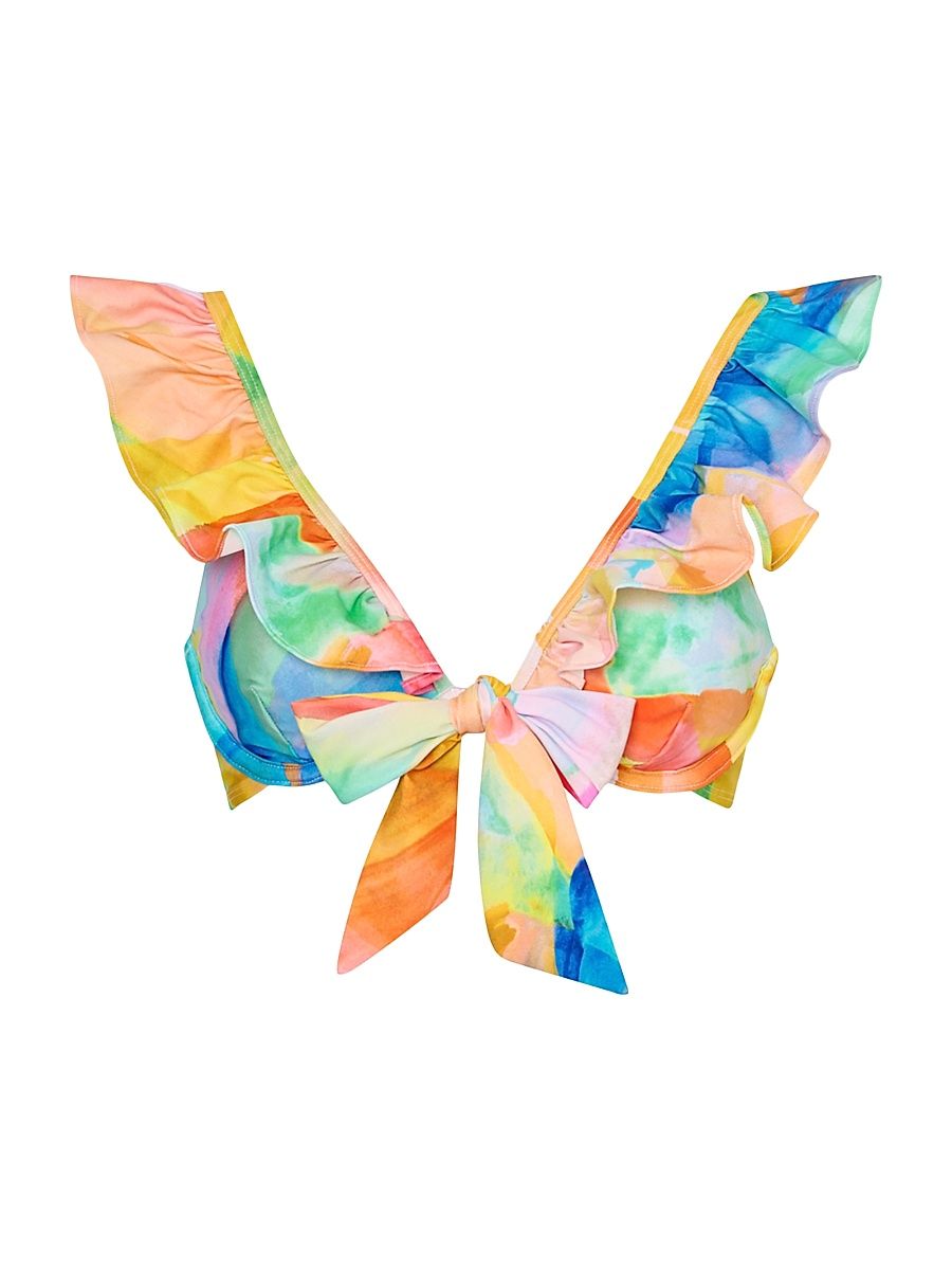 Women's Watercolor Paint Stroke Ruffle Bikini Top - Size Large
