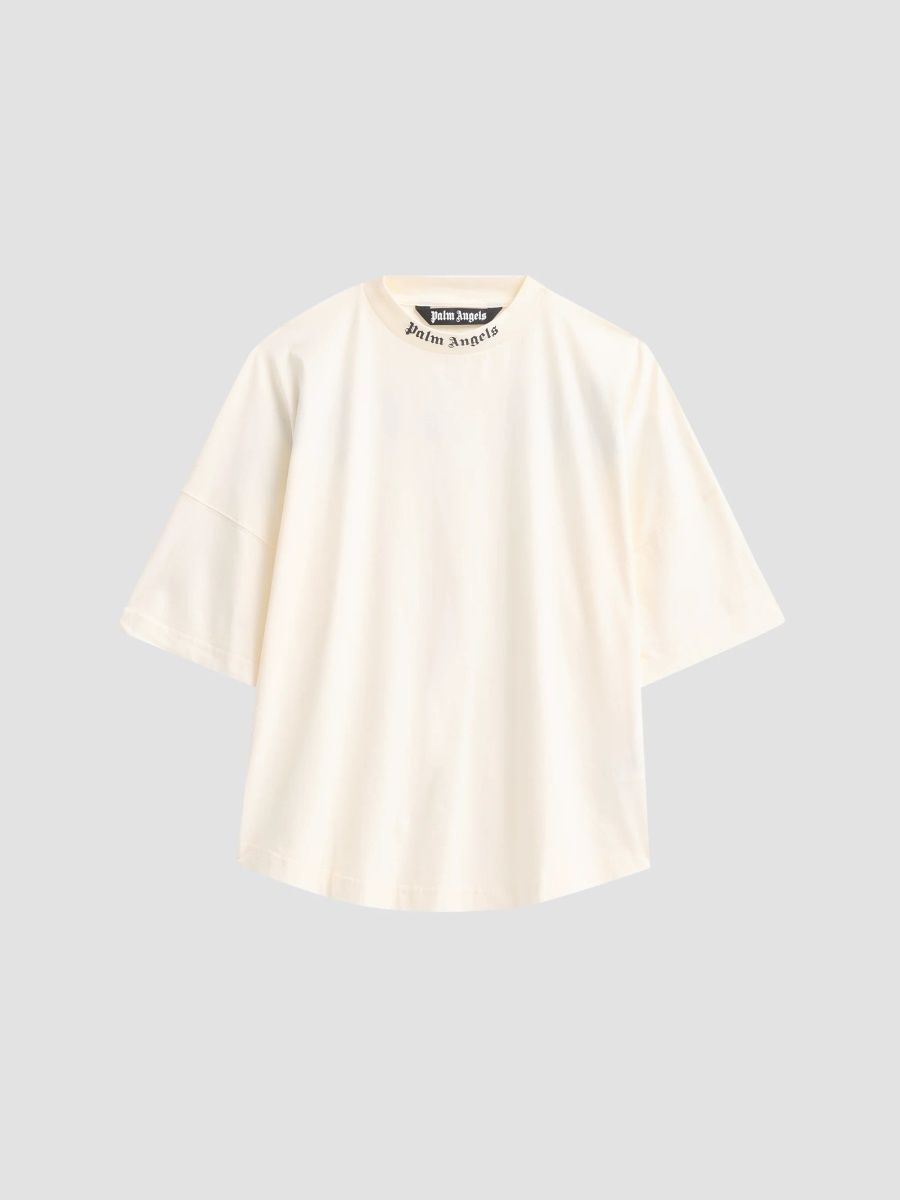 Palm Angels Men's Classic Logo Over Crewneck T-Shirt - Offwhite Black - Size Large
