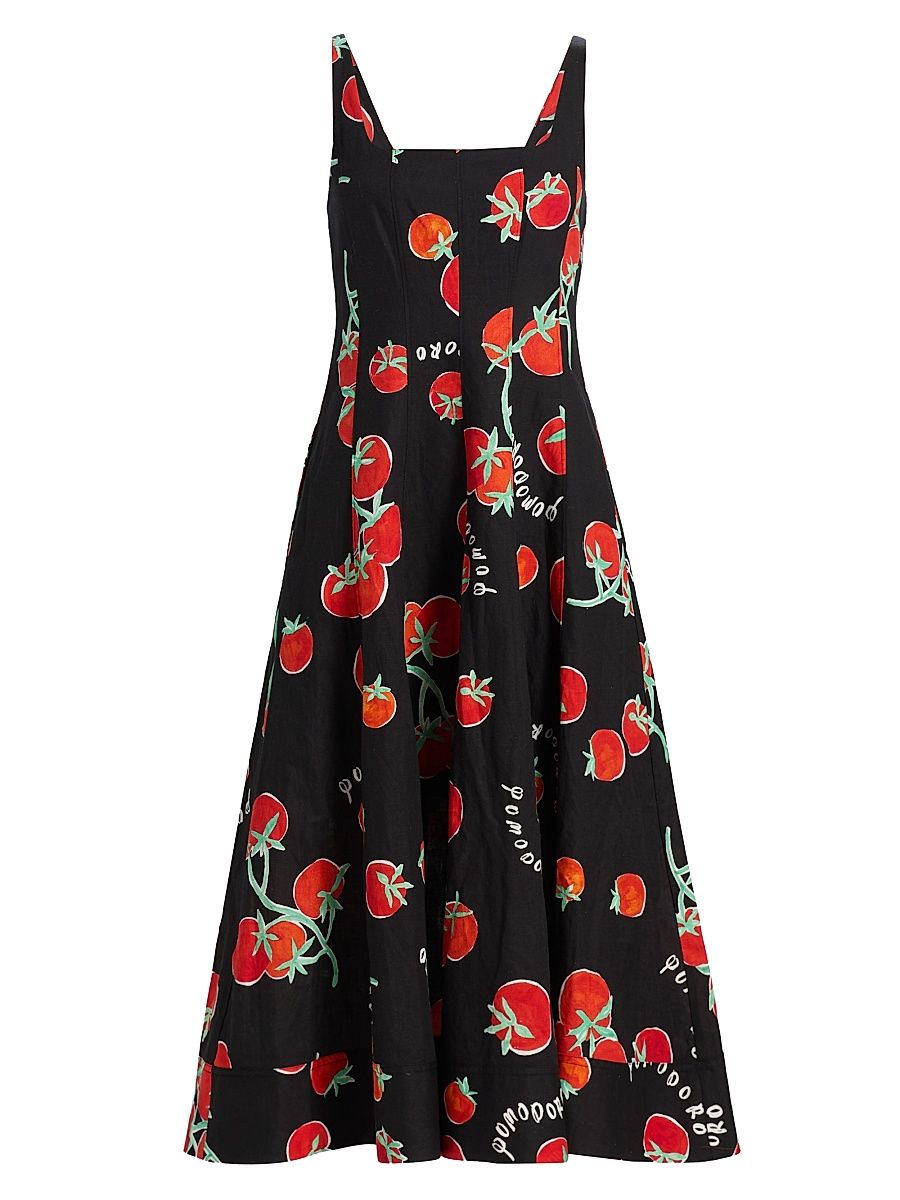 Women's Nia Pomodoro Print Midi-Dress - Black Red - Size 0