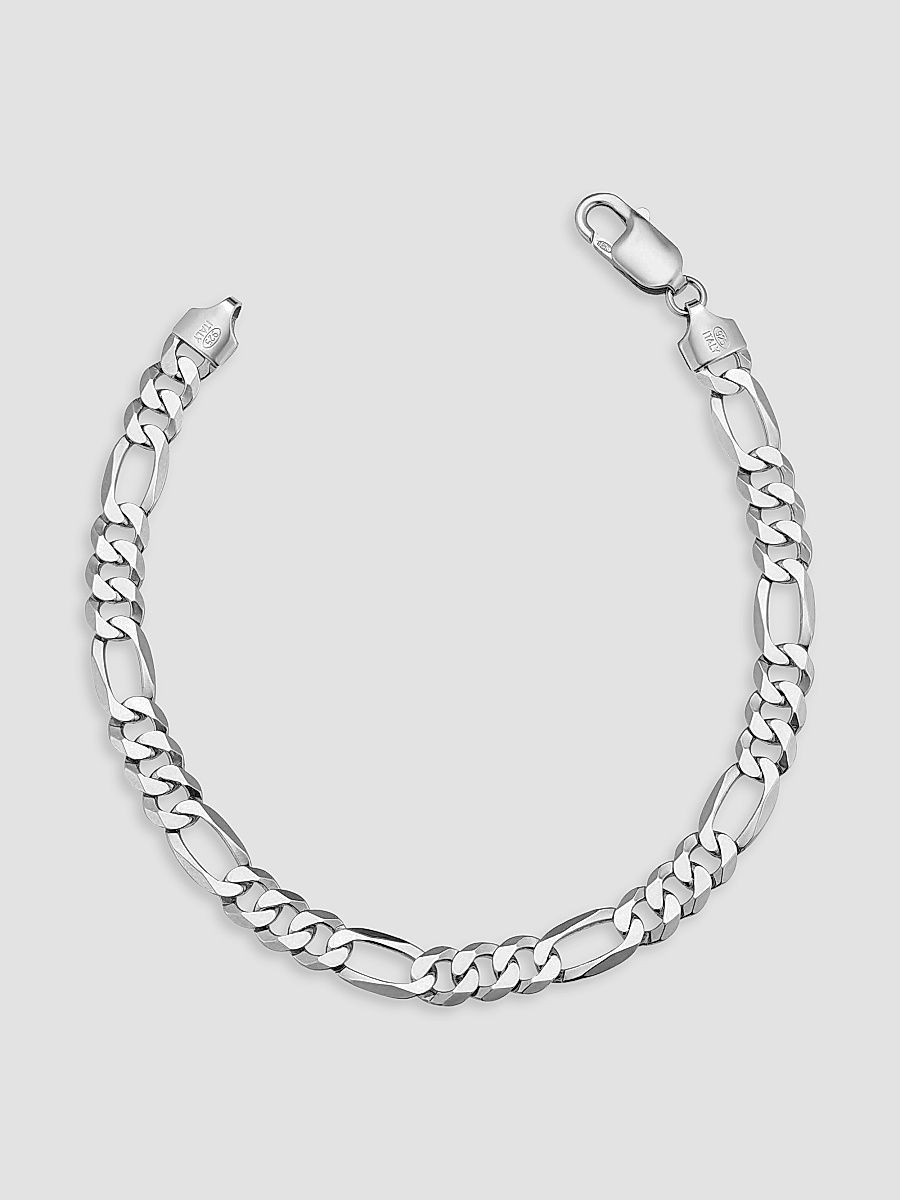 Men's Founders Figaro Bracelet in Sterling Silver - Silver - Size 8.5