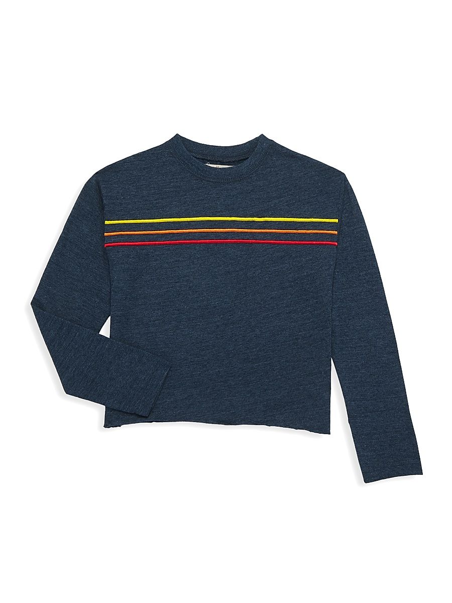 Girl's Long Sleeve Striped Shirt - Navy - Size 16