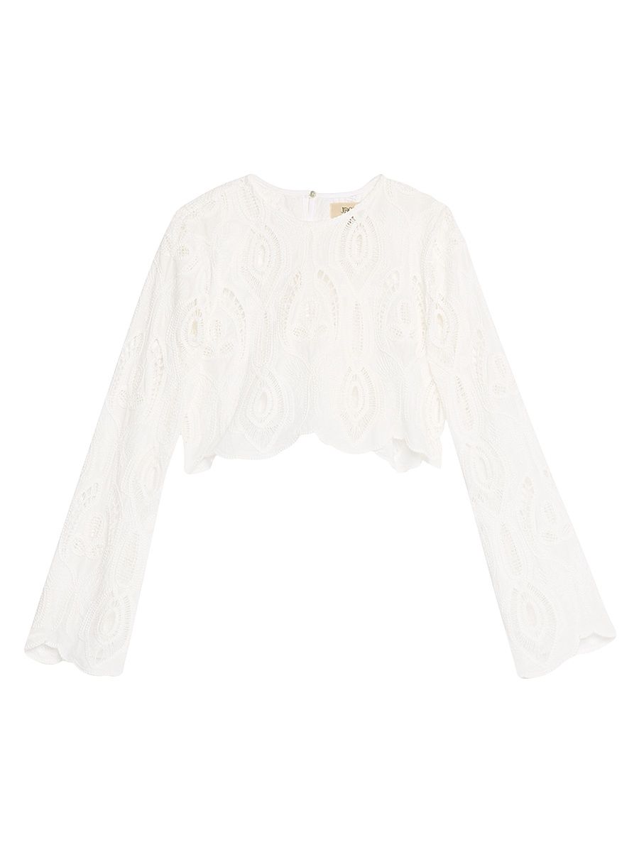 Women's Karli Lace Long-Sleeve Cotton Top - Off White - Size XL