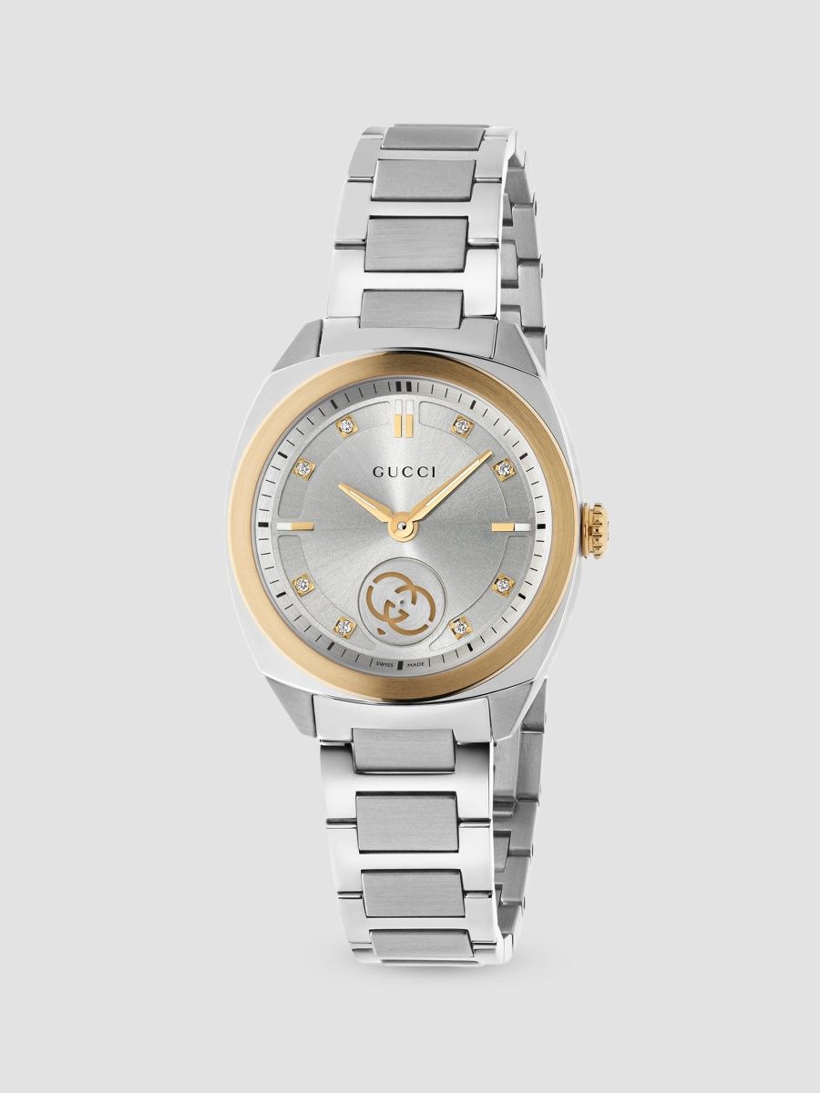 Gucci Women's Gucci Interlocking Two-Tone Stainless Steel & 0.04 TCW Diamond Bracelet Watch/29MM - Silver