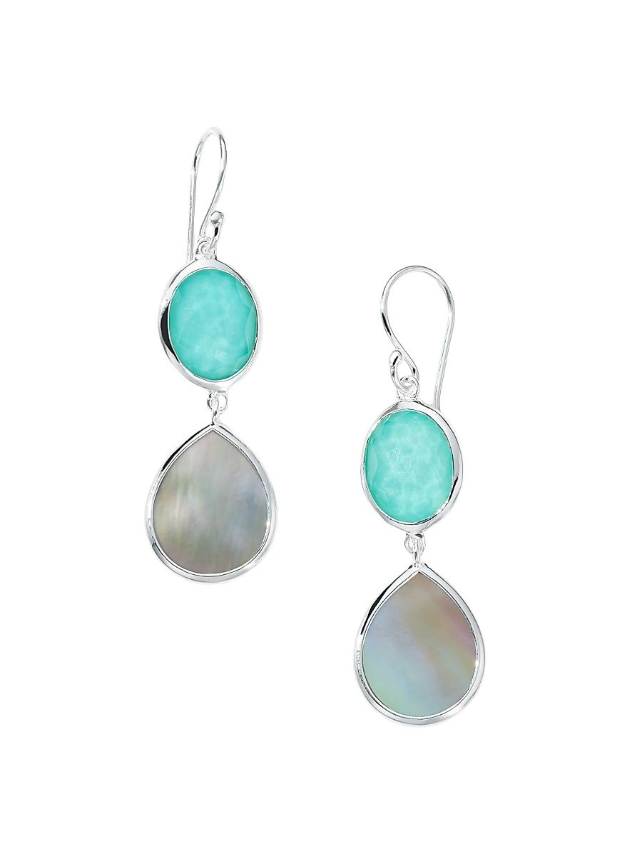 Women's Polished Rock Candy Oval & Teardrop Sterling Silver, Turquoise Doublet & Brown Shell Drop Earrings - Turquoise