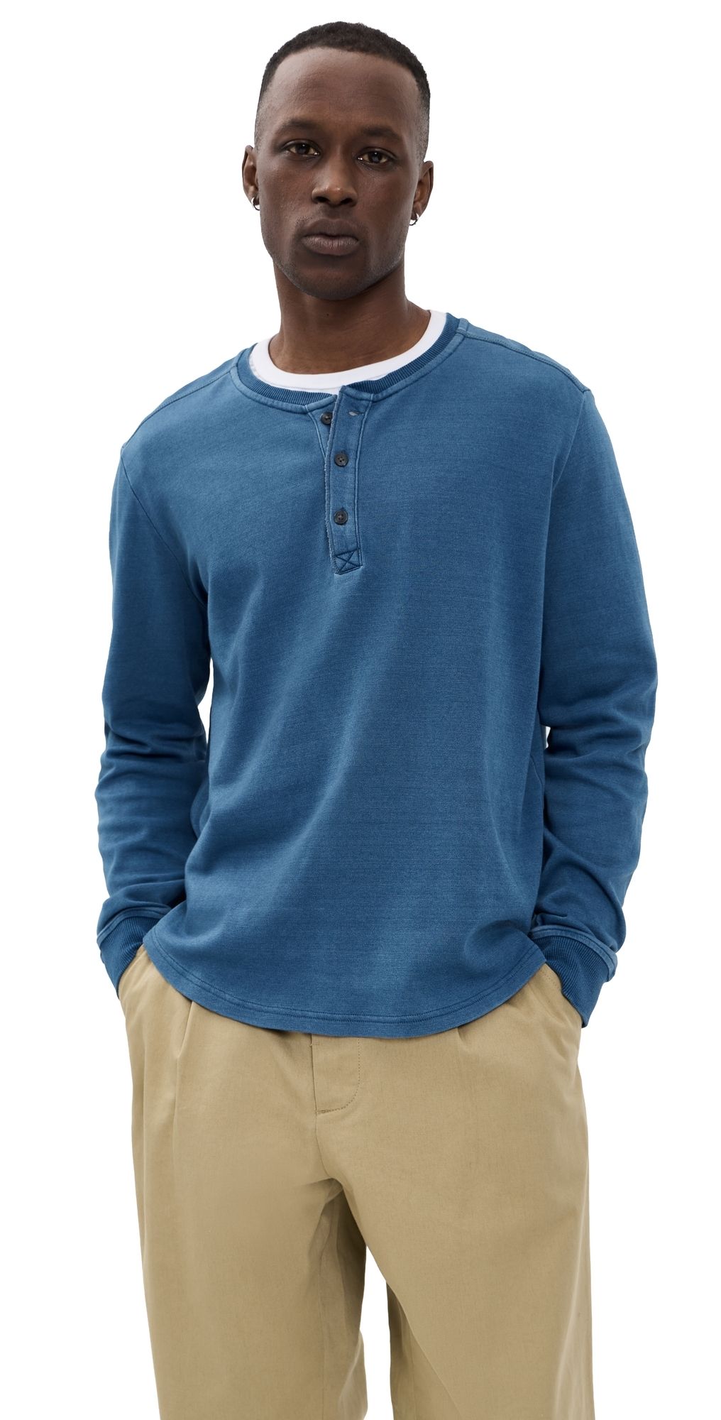 Marine Layer Pacifica Stretch Henley Shirt Dark Indigo M