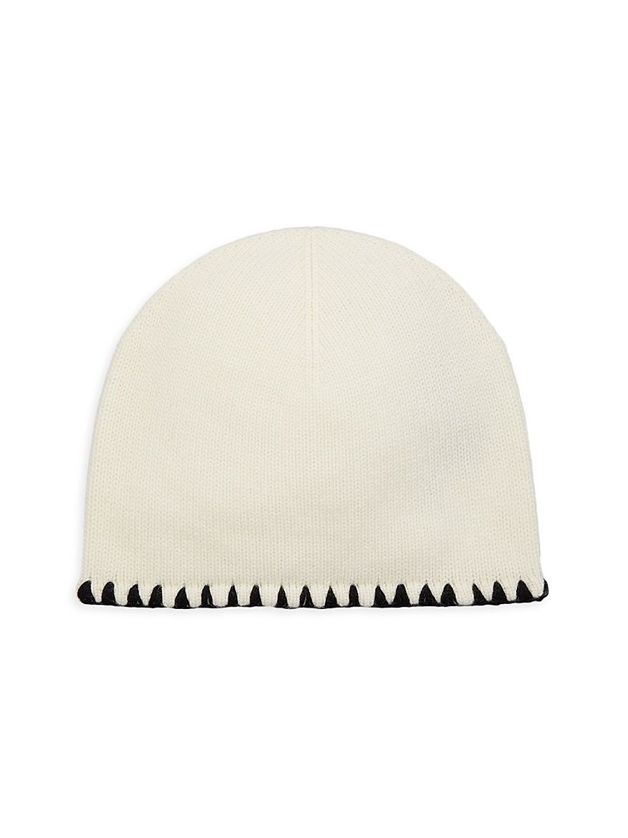Women's Whipstitch Trim Cashmere Hat - White Black