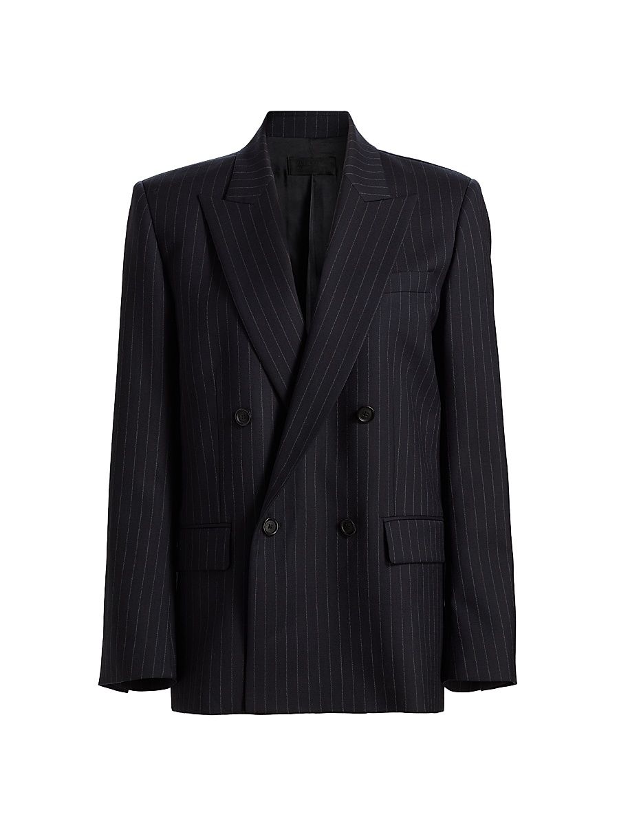 Women's Leston Pinstriped Stretch-Wool Blazer - Midnight Pinstripes - Size 0
