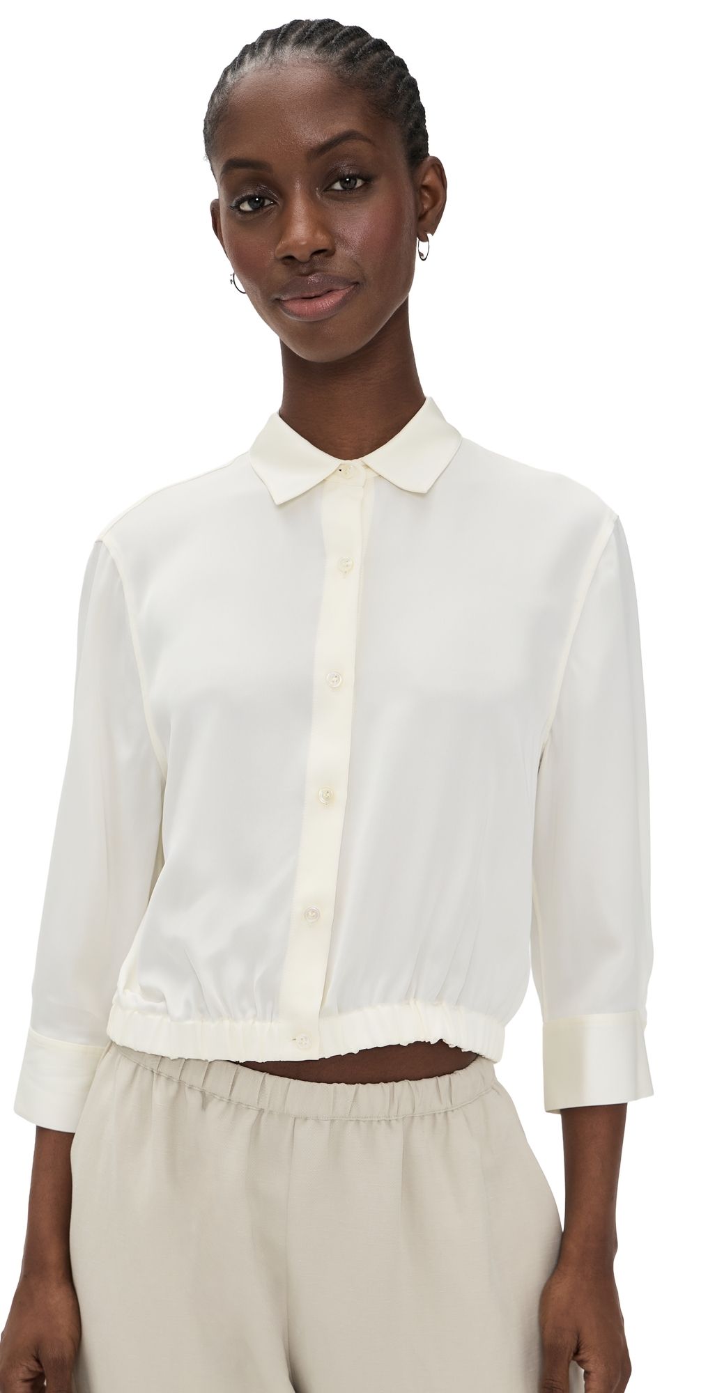 Theory Cropped Button Down Shirt Ivory P