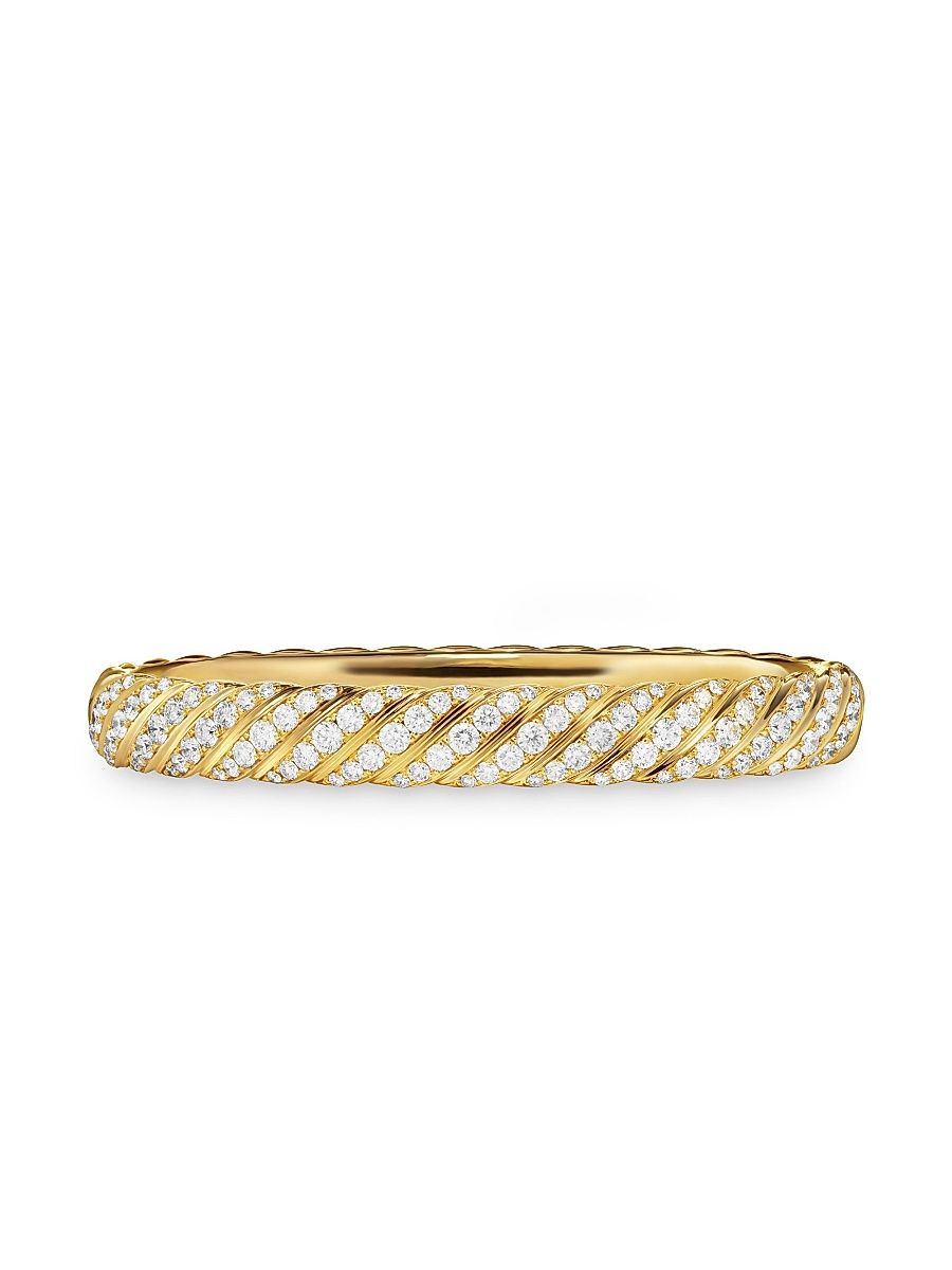 Women's Sculpted Cable Bangle Bracelet in 18K - Diamond - Size Small