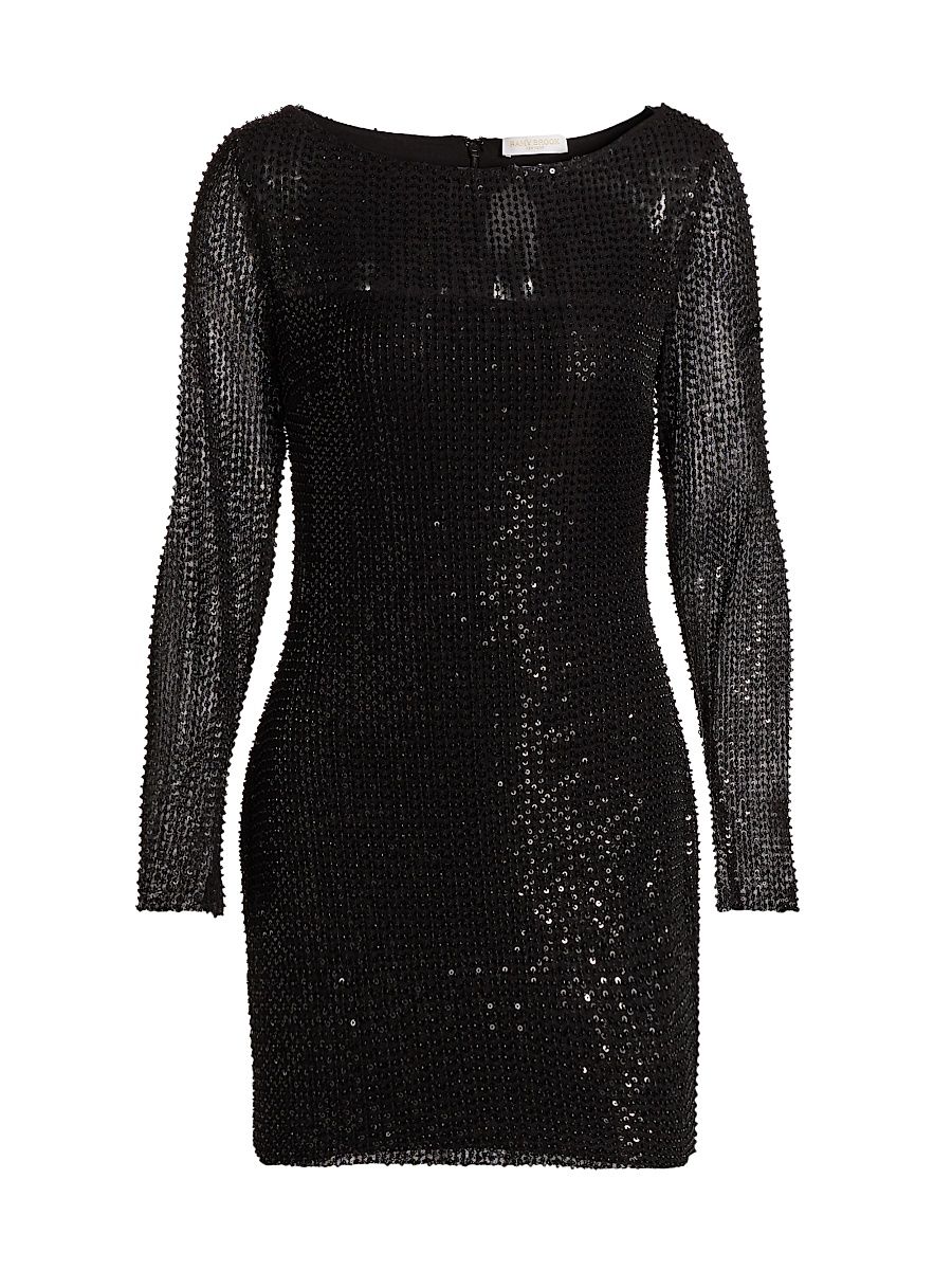 Women's Forrest Sequined Mesh Minidress - Black Beaded Mesh - Size 6