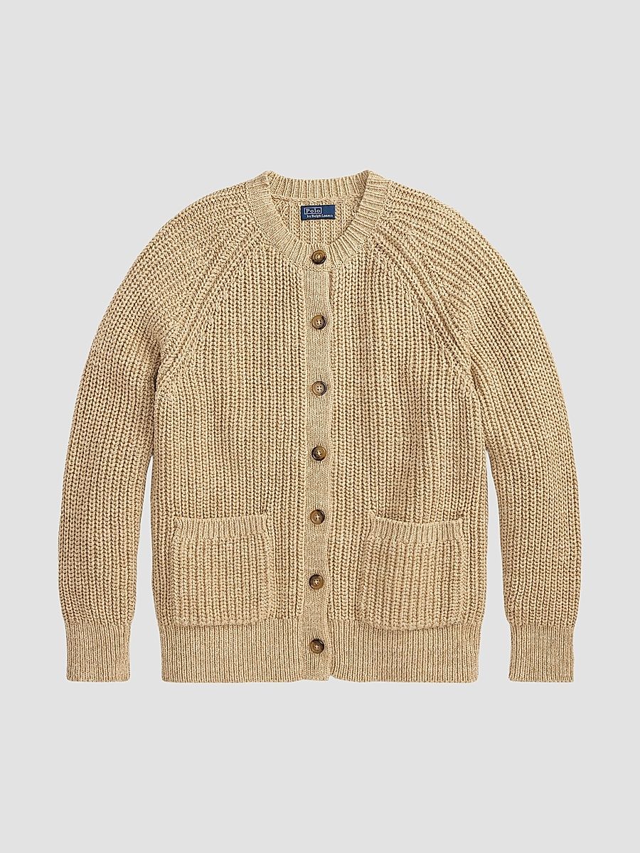 Women's Raglan-Sleeve Cotton Cardigan - Tan Heather - Size XS