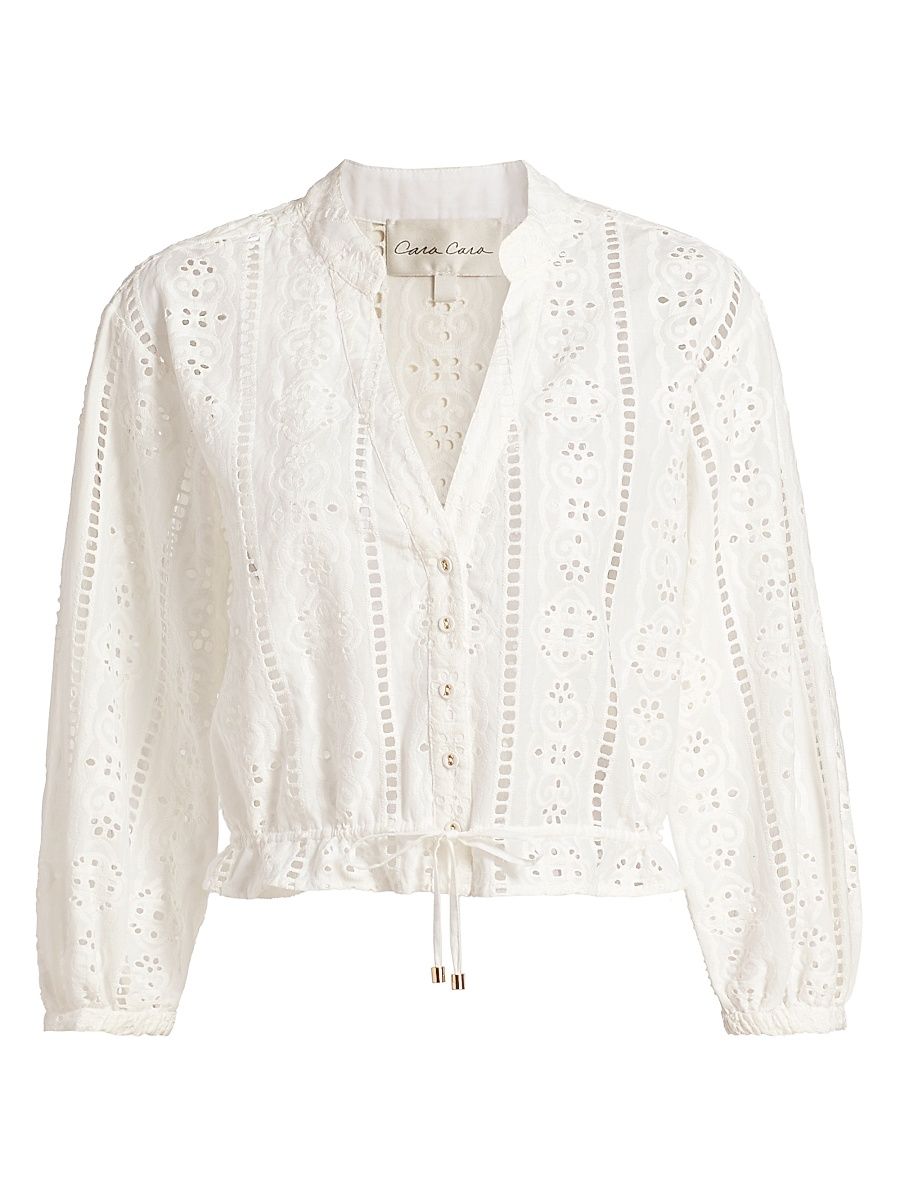 Women's Perrin Eyelet Drawstring Top - Bria Eyelet Ivory - Size Large