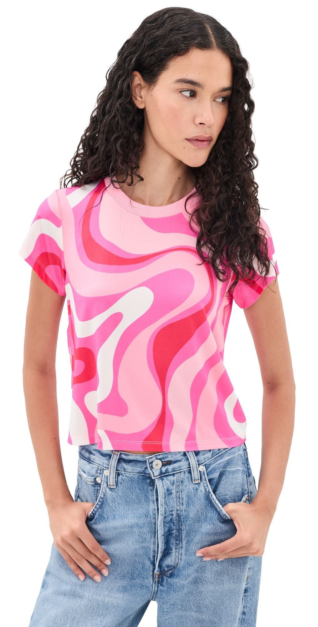Generation Love Kai Geo Jersey Top Wavy Geo Pink M