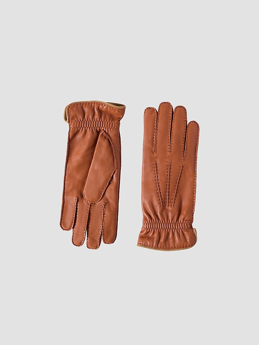 Men's Nappa Leather Gloves with Cashmere Knit Lining - Brown - Size XL