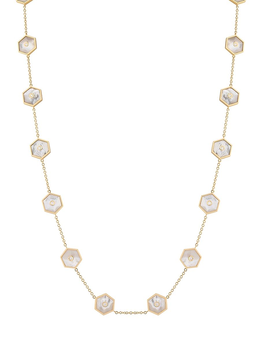 Women's Baia 18K Yellow Gold, Mother-Of-Pearl & 1.4 TCW Diamond Station Necklace - Yellow Gold