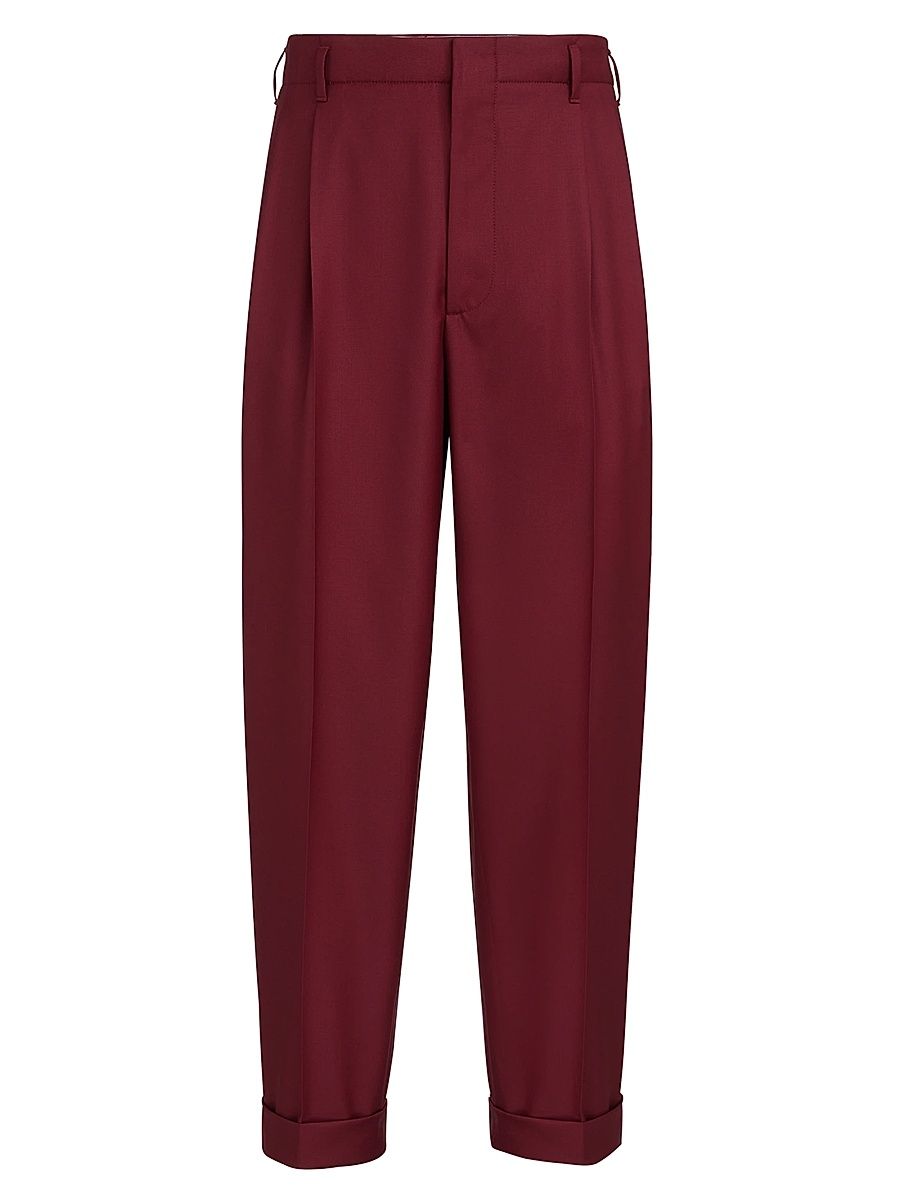 Men's Virgin Wool Batavia Trousers with Double Pleats - Cherry - Size 34