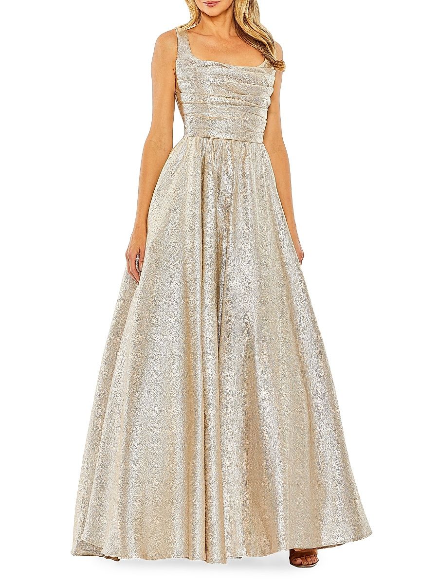 Women's Metallic Pleated Bodice Ballgown - Oyster - Size 16