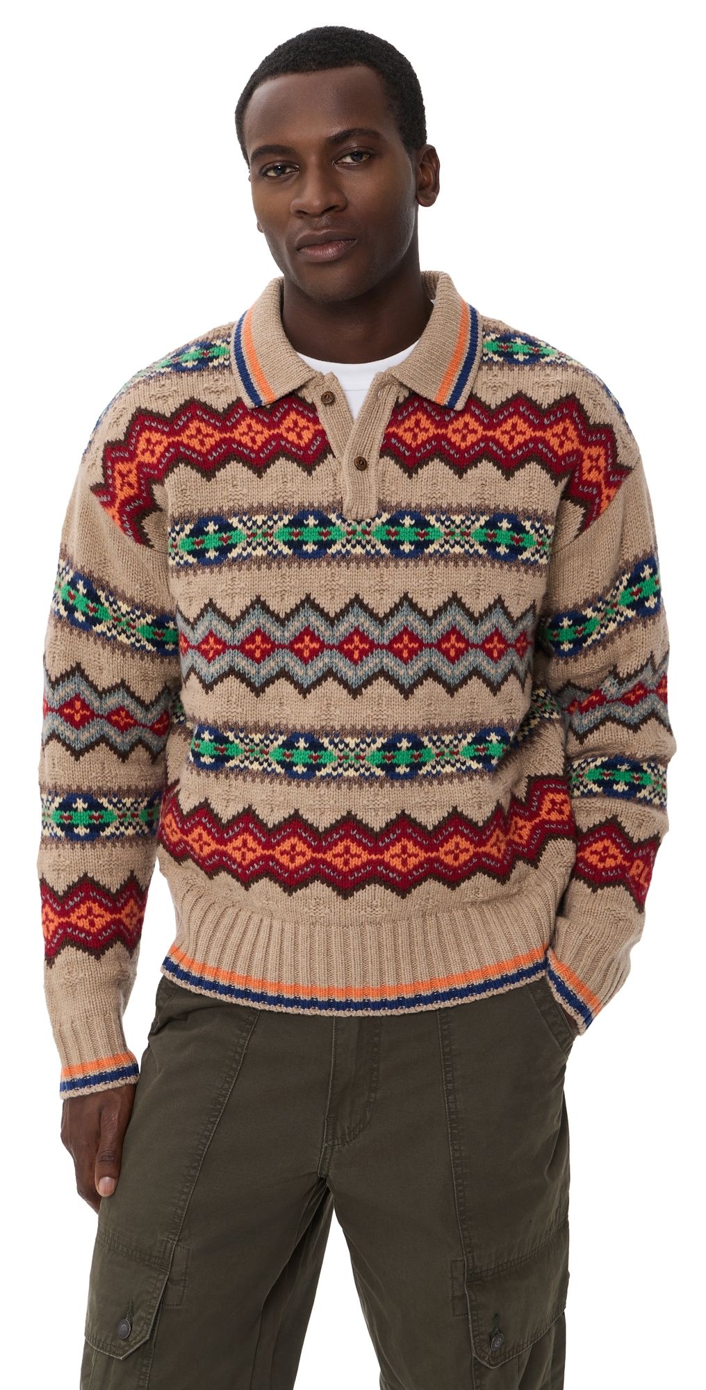 Polo Ralph Lauren Original Label Fairisle Polo Sweater Tan Multi L