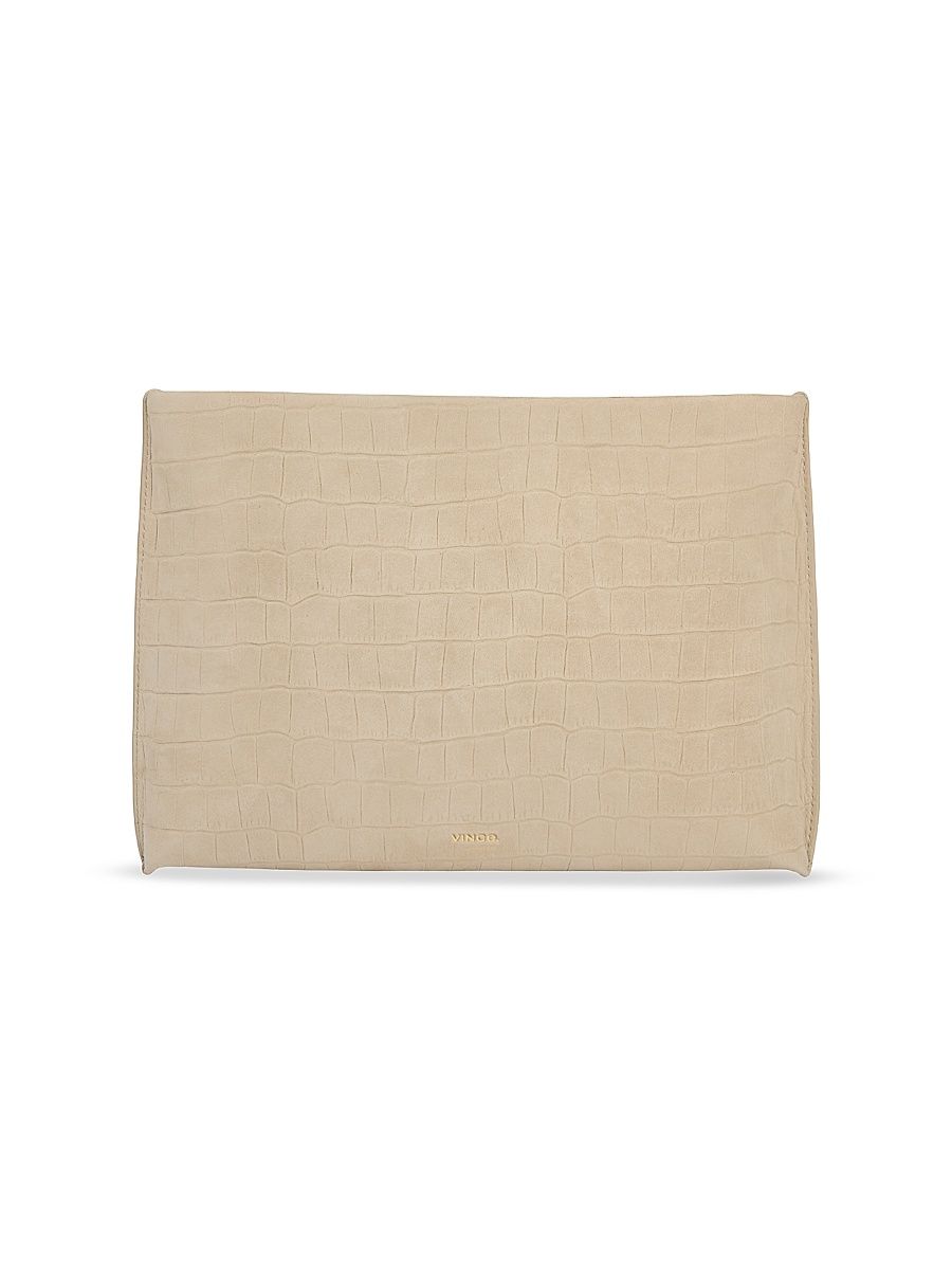 Women's Athene Croc-Embossed Leather Pouch - Marzipan