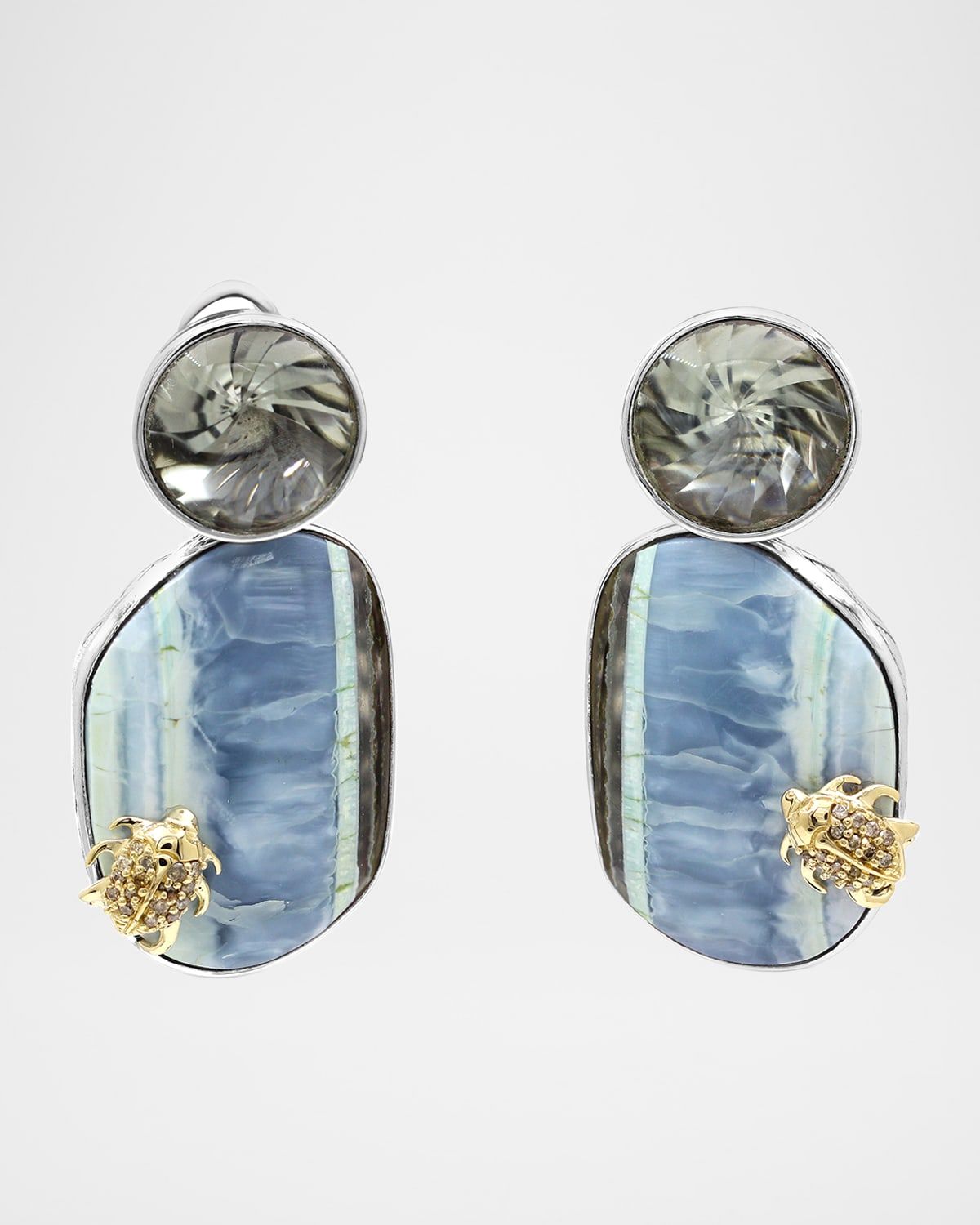 Green Amethyst and Faceted African Blue Opal Earrings
