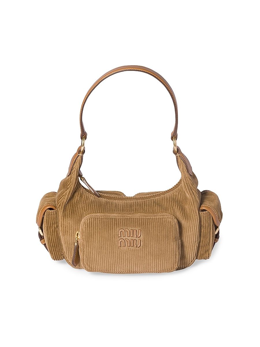 Women's Corduroy Pocket Shoulder Bag - Brown