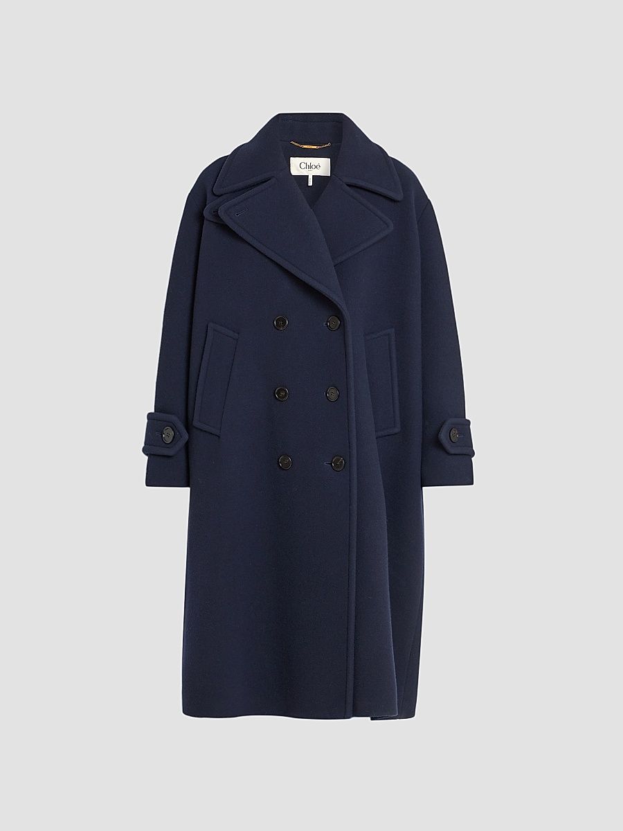 Women's Virgin Wool-Blend Double-Breasted Coat - Evening Blue - Size 14